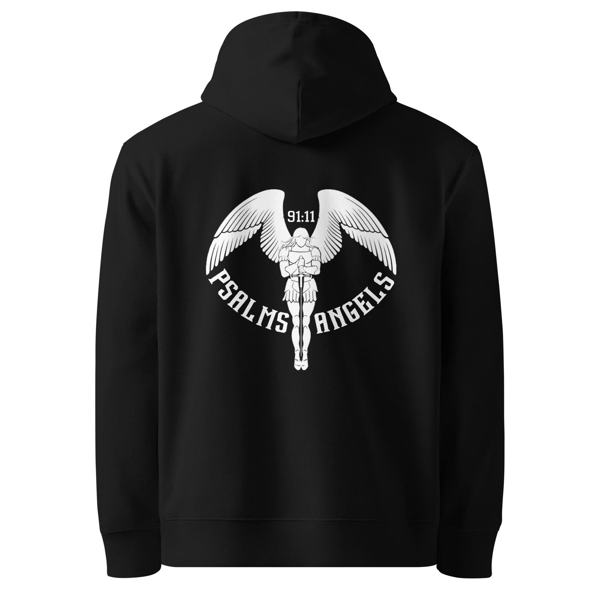 Unisex Premium Heavyweight 100% Organic Cotton Rear Printed Hoodie - Black Psalms 91.11