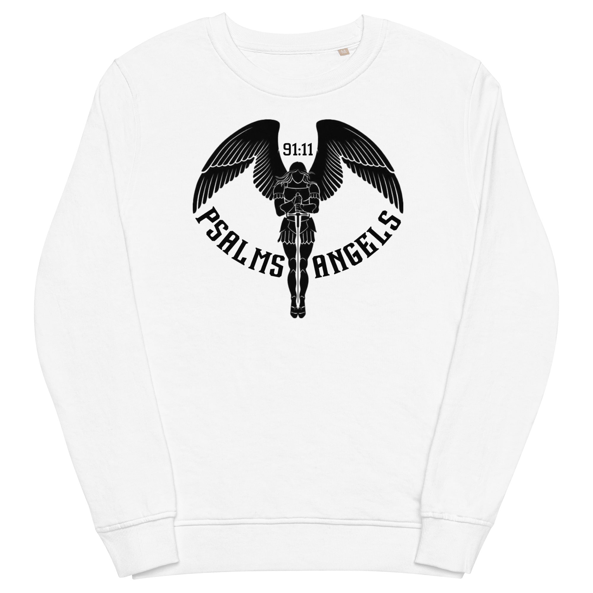 Psalms Angels Unisex Organic Cotton French Terry Knit Sweatshirt - White Psalms 91.11