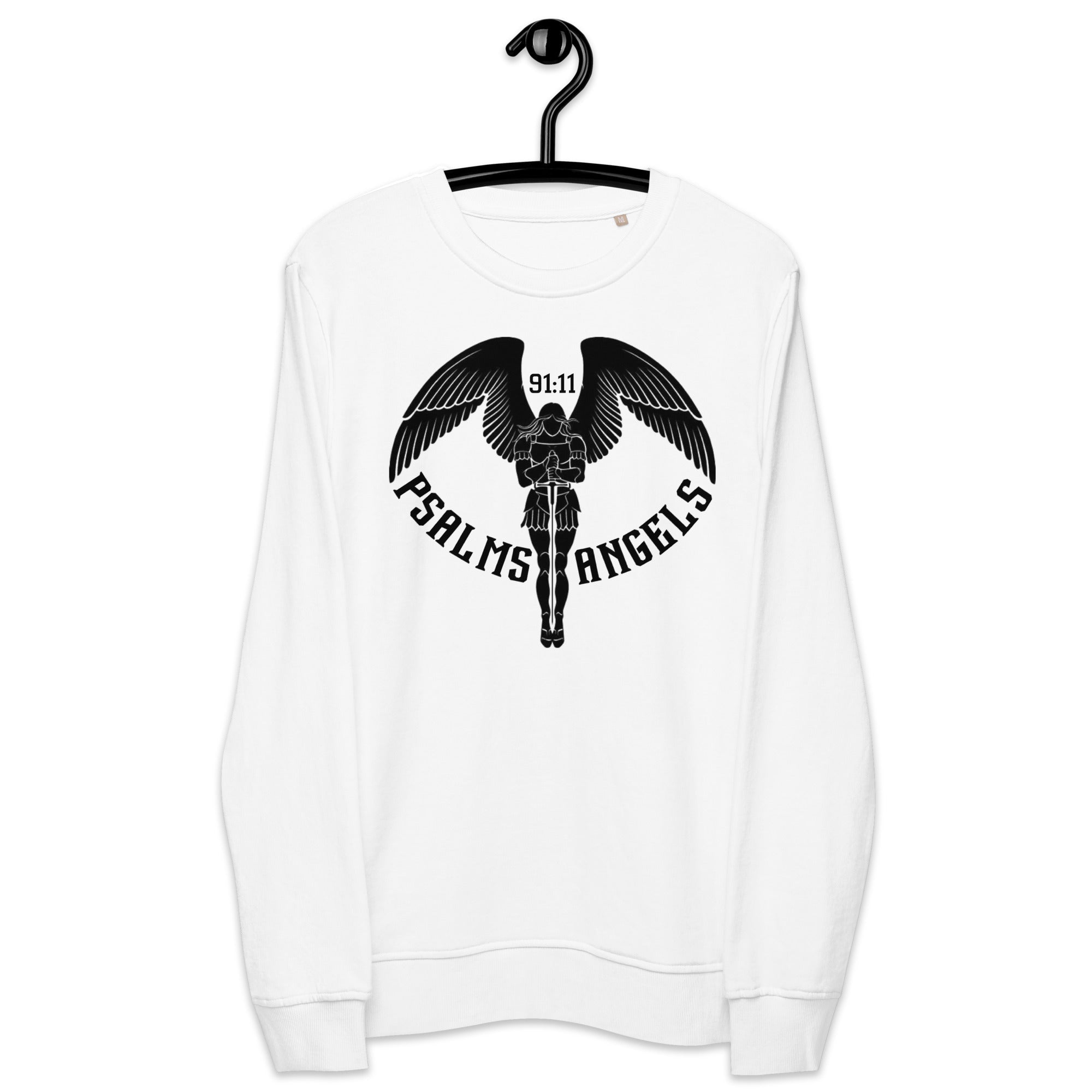 Psalms Angels Unisex Organic Cotton French Terry Knit Sweatshirt - White Psalms 91.11