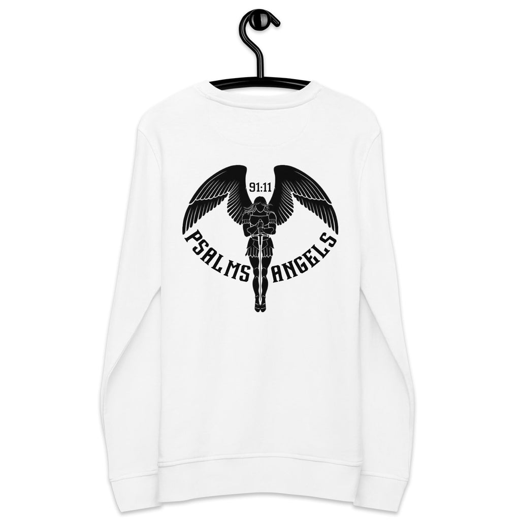 Psalms Angels Unisex Organic Cotton French Terry Knit Rear Printed Sweatshirt - White Psalms 91.11