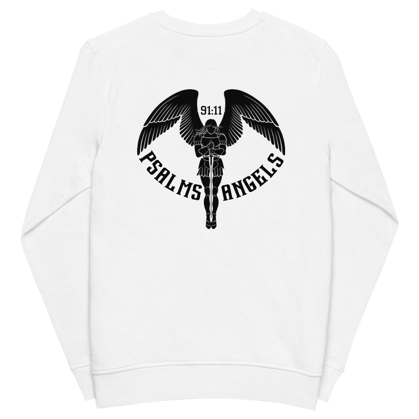 Psalms Angels Unisex Organic Cotton French Terry Knit Rear Printed Sweatshirt - White