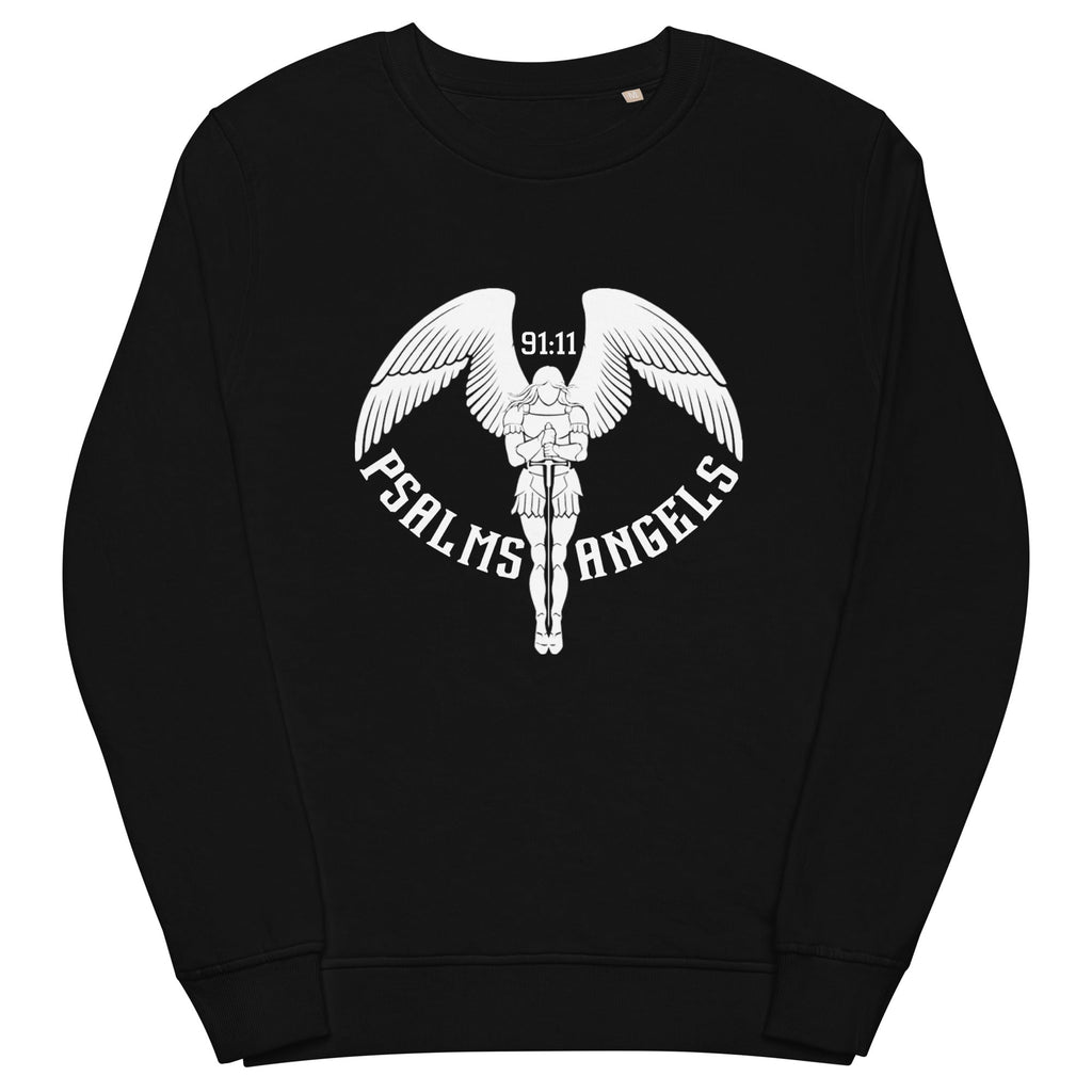 Psalms Angels Unisex Organic Cotton French Terry Knit Sweatshirt - Black Psalms 91.11