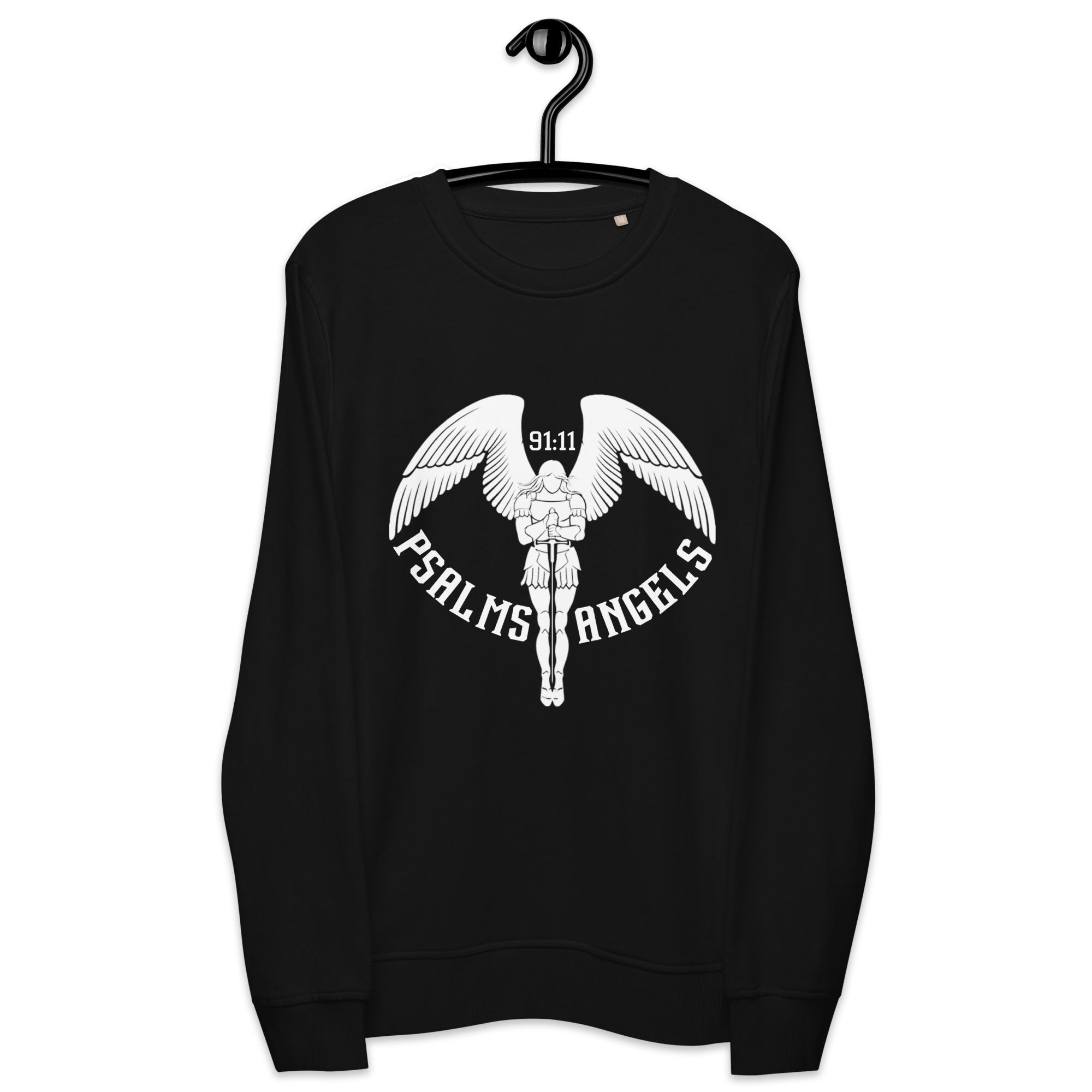 Psalms Angels Unisex Organic Cotton French Terry Knit Sweatshirt - Black Psalms 91.11