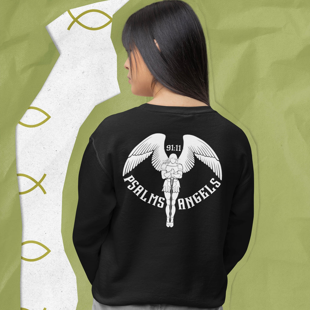 Psalm 91 black Psalms Angels Unisex Organic Cotton French Terry Knit Rear Printed Sweatshirt 