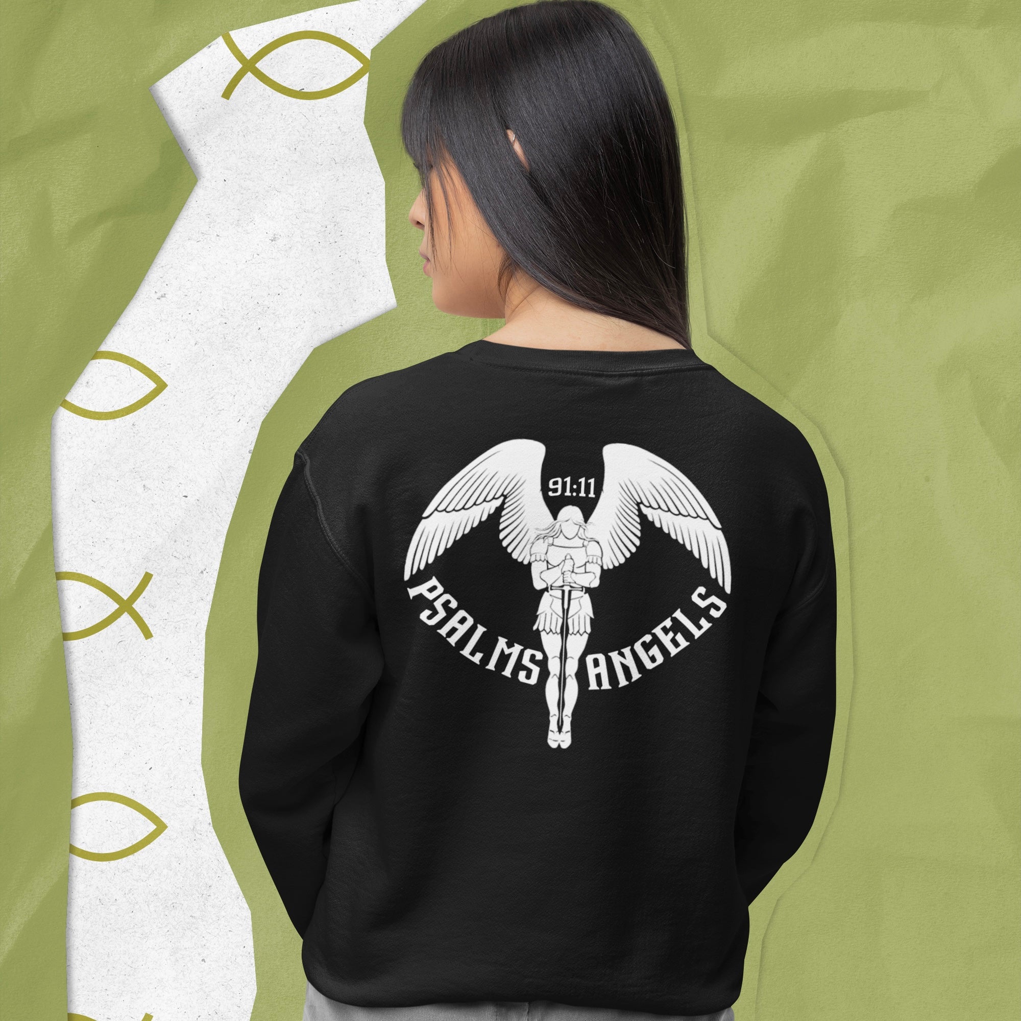 Psalm 91 black Psalms Angels Unisex Organic Cotton French Terry Knit Rear Printed Sweatshirt 