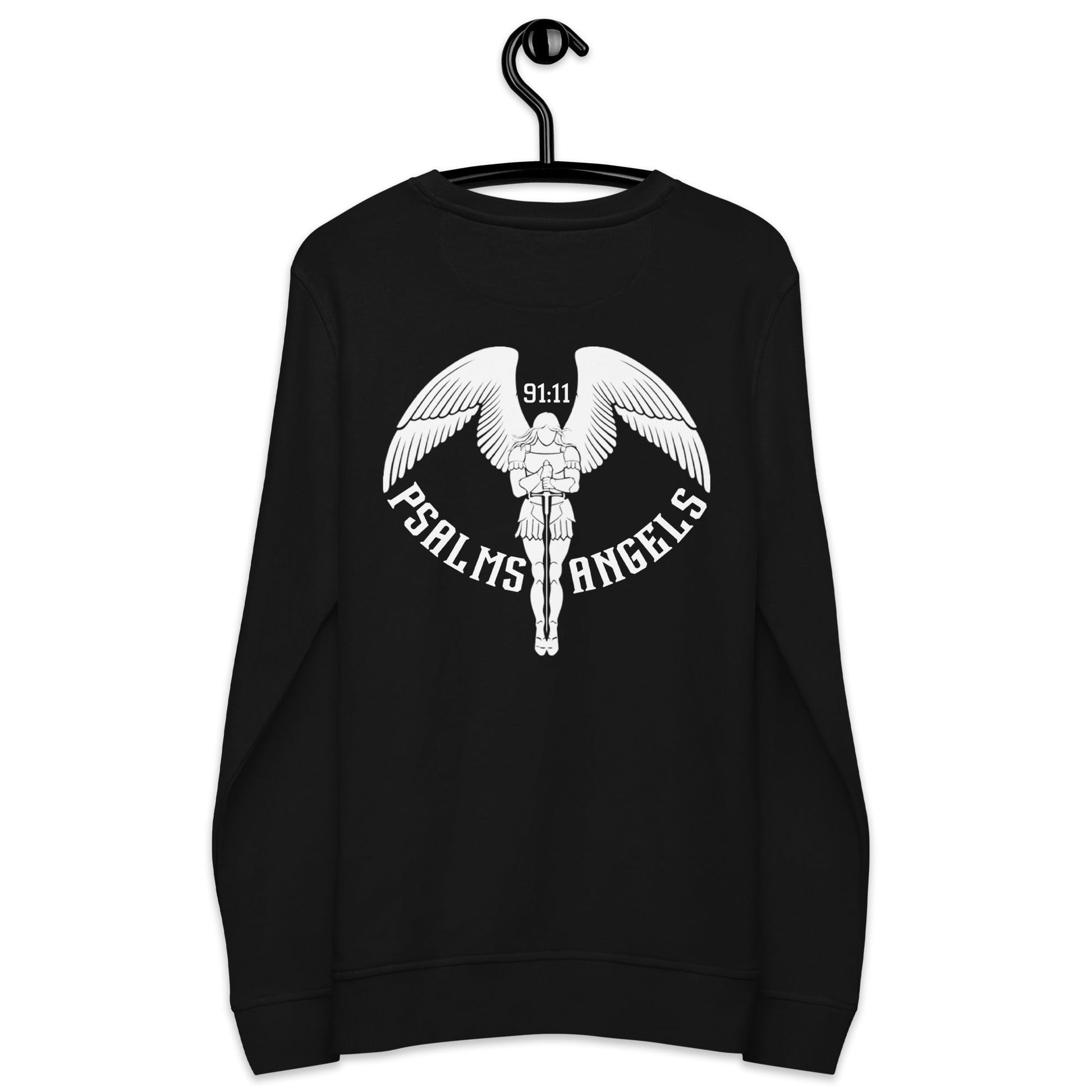 Psalms Angels Unisex Organic Cotton French Terry Knit Rear Printed Sweatshirt - Black Psalms 91.11