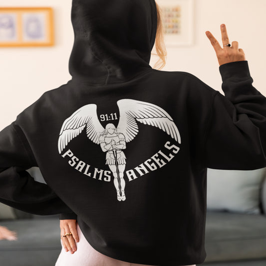 Psalm 91 black Unisex Premium Heavyweight 100% Organic Cotton Rear Printed Psalms Angels Hoodie