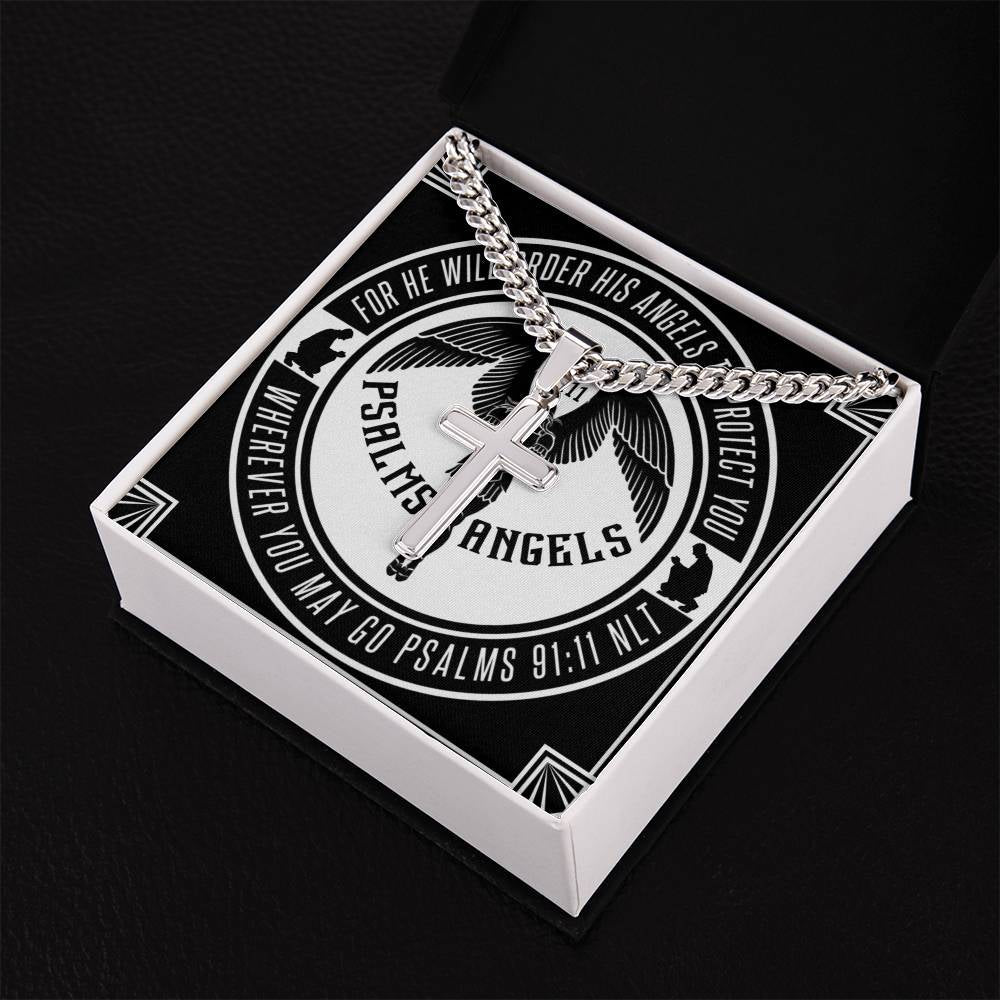 Psalms Angels Personalised Cross & Cuban Chain Shiny Things