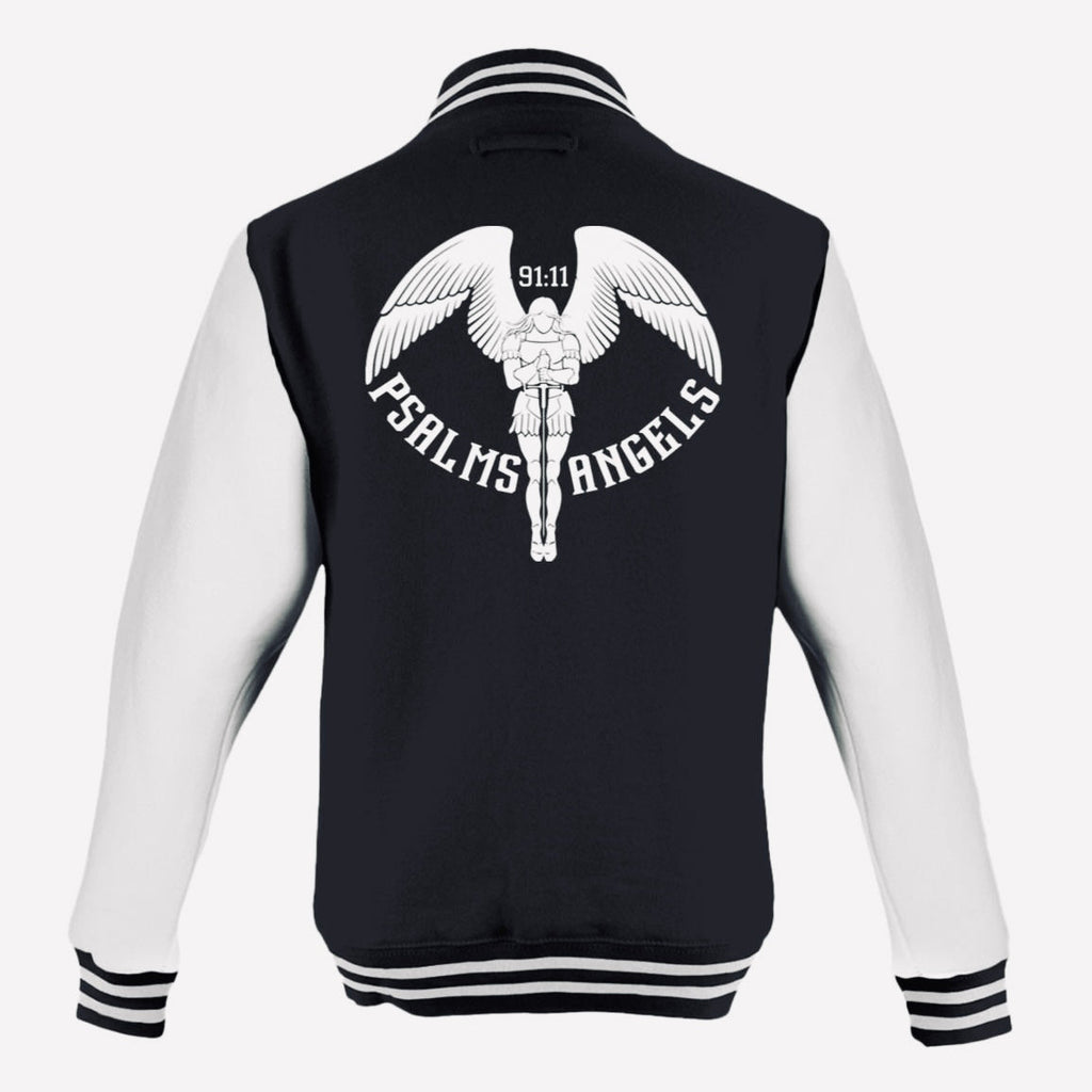 Psalms Angels Black & White Unisex Lightweight Letterman College Jacket CustomCat