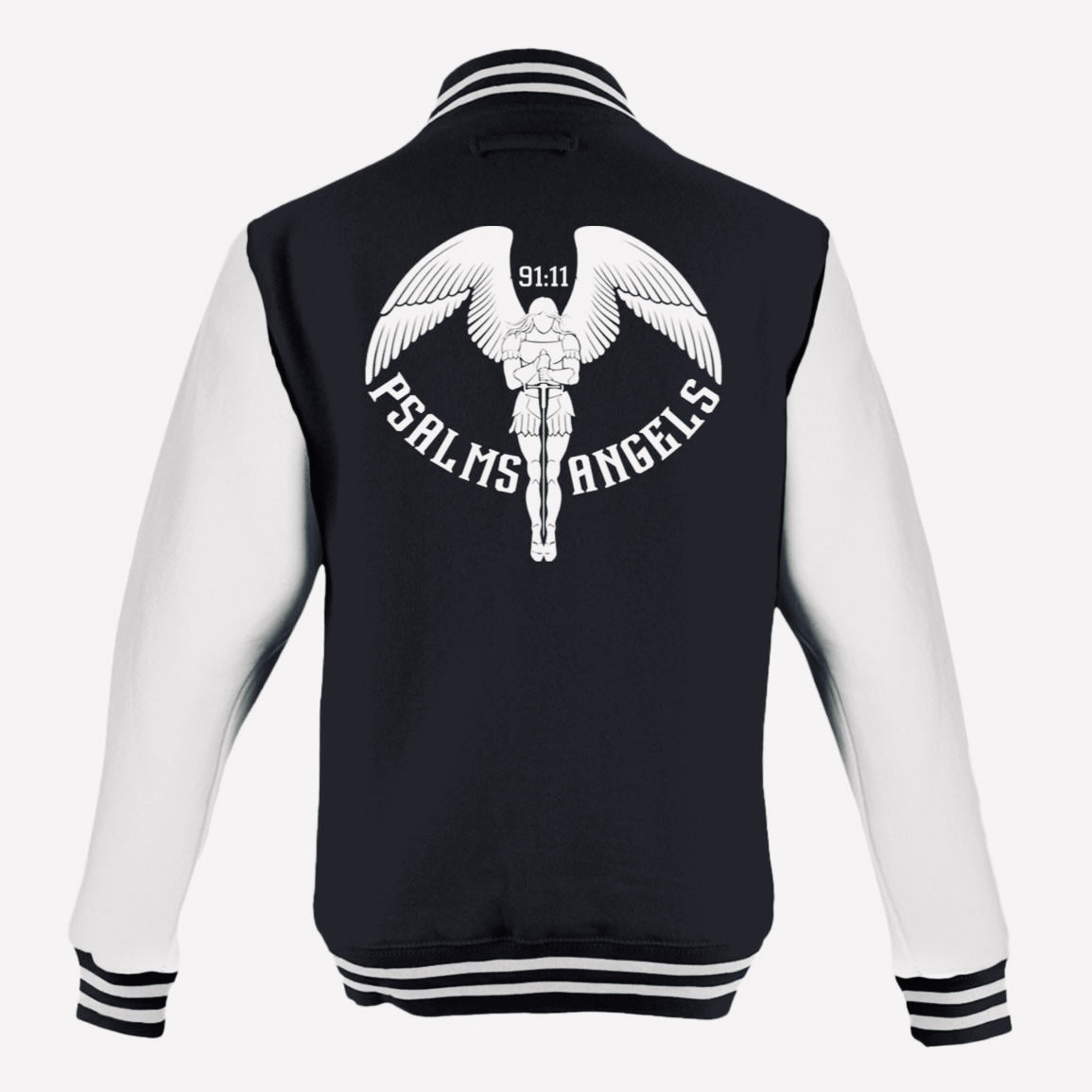 Psalms Angels Black & White Mens Letterman College Jacket