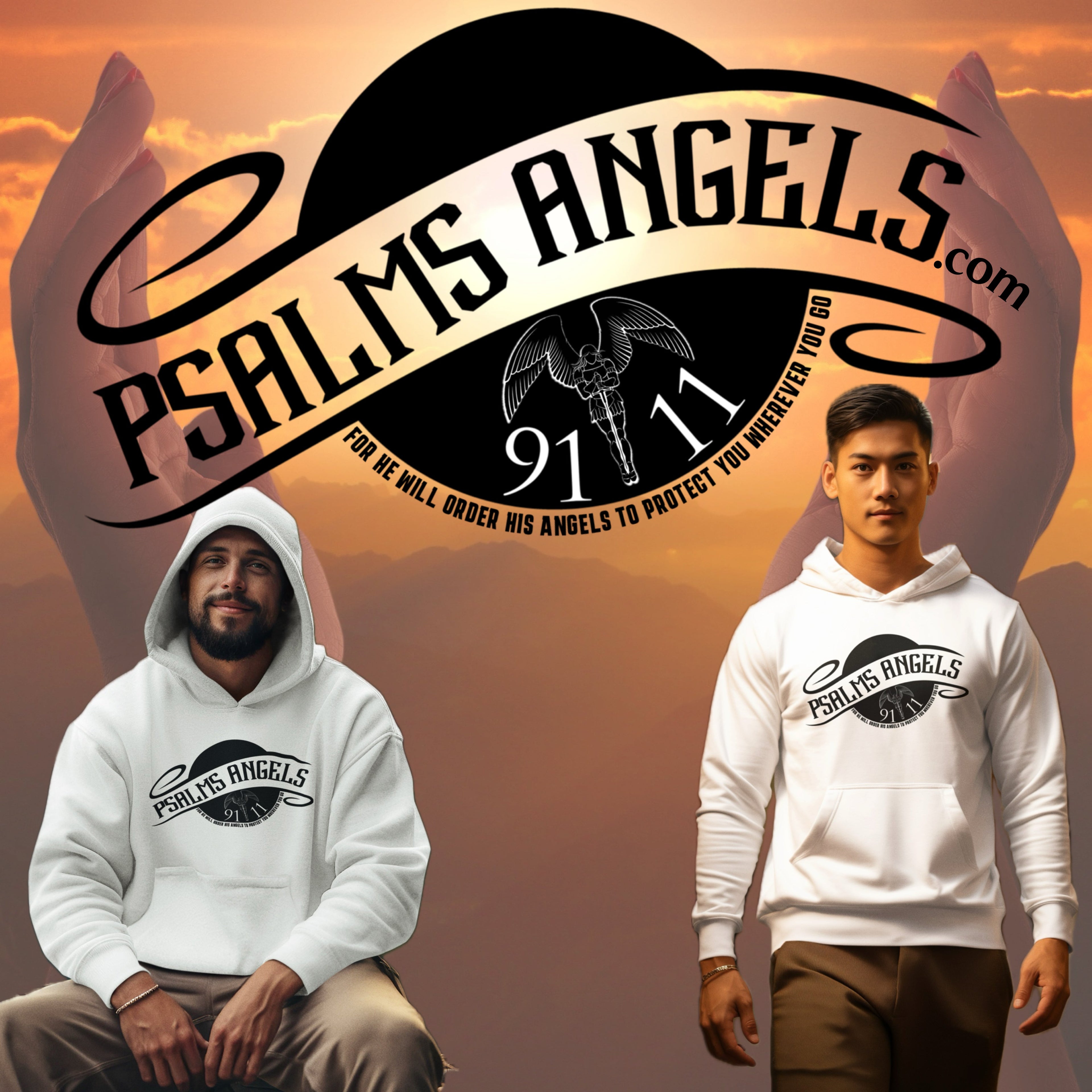 Psalm 91:11 Unisex Premium Heavyweight 100% Organic Cotton Hoodie - White Psalms 91.11