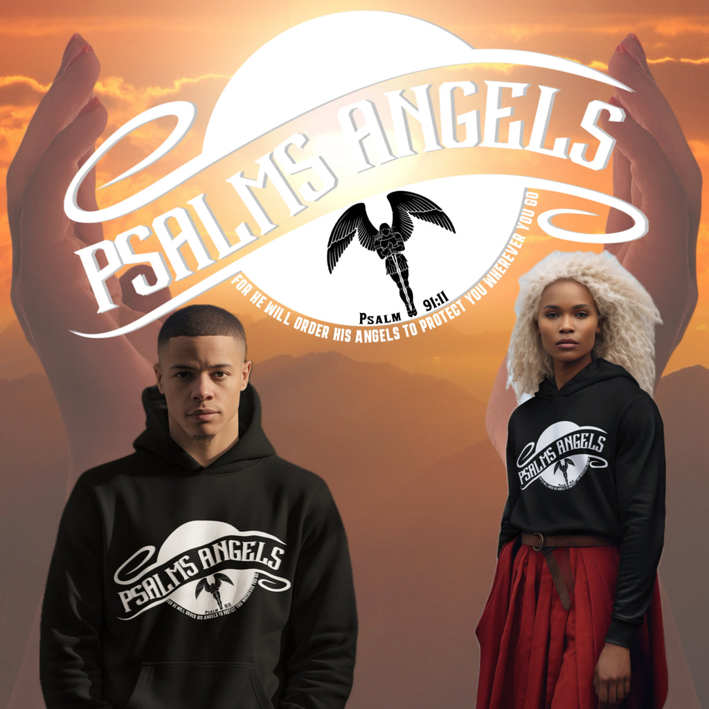 Psalm Verse 91:11 Unisex Premium Heavyweight 100% Organic Cotton Hoodie - Black Psalms 91.11