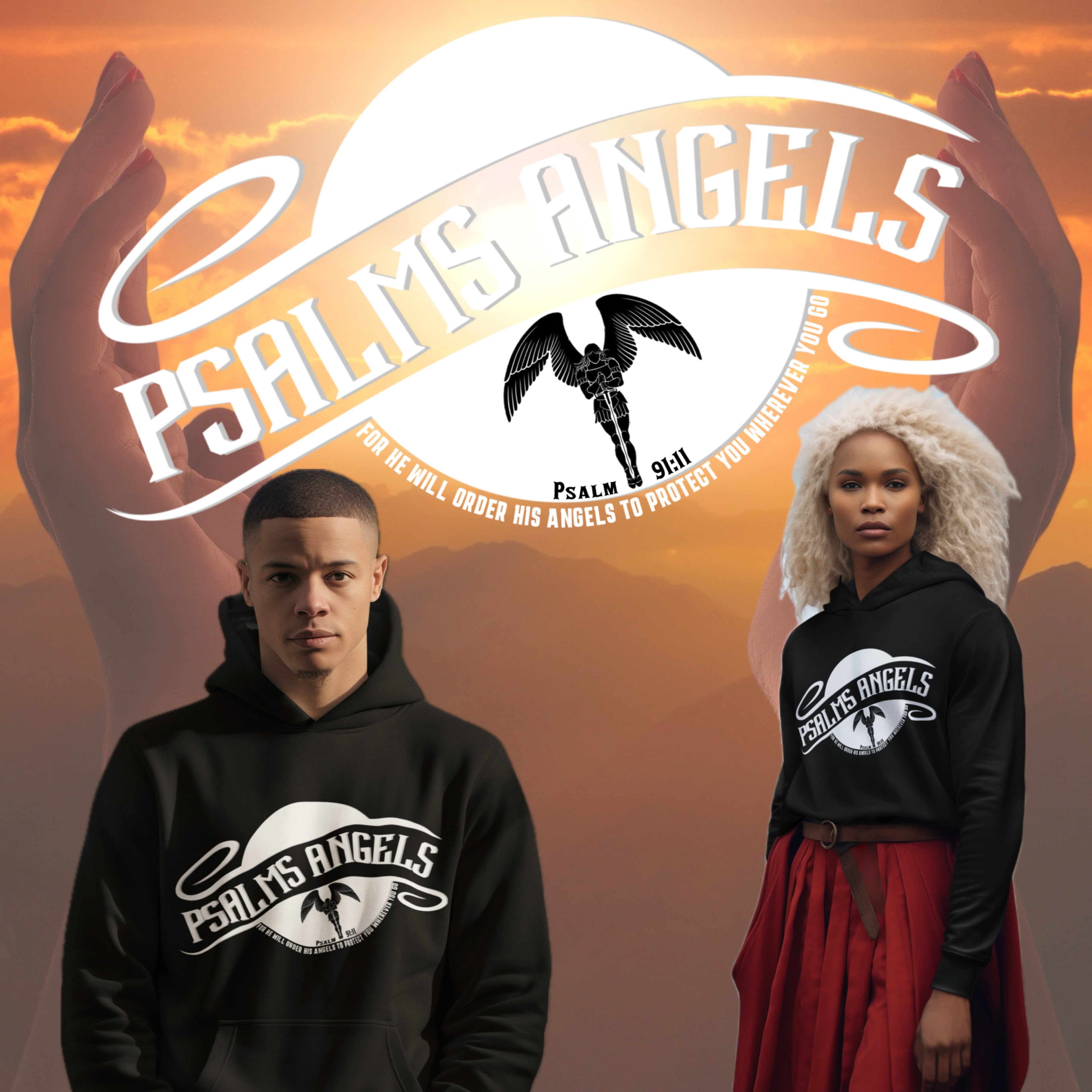 Psalm Verse 91:11 Unisex Premium Heavyweight 100% Organic Cotton Hoodie - Black Psalms 91.11