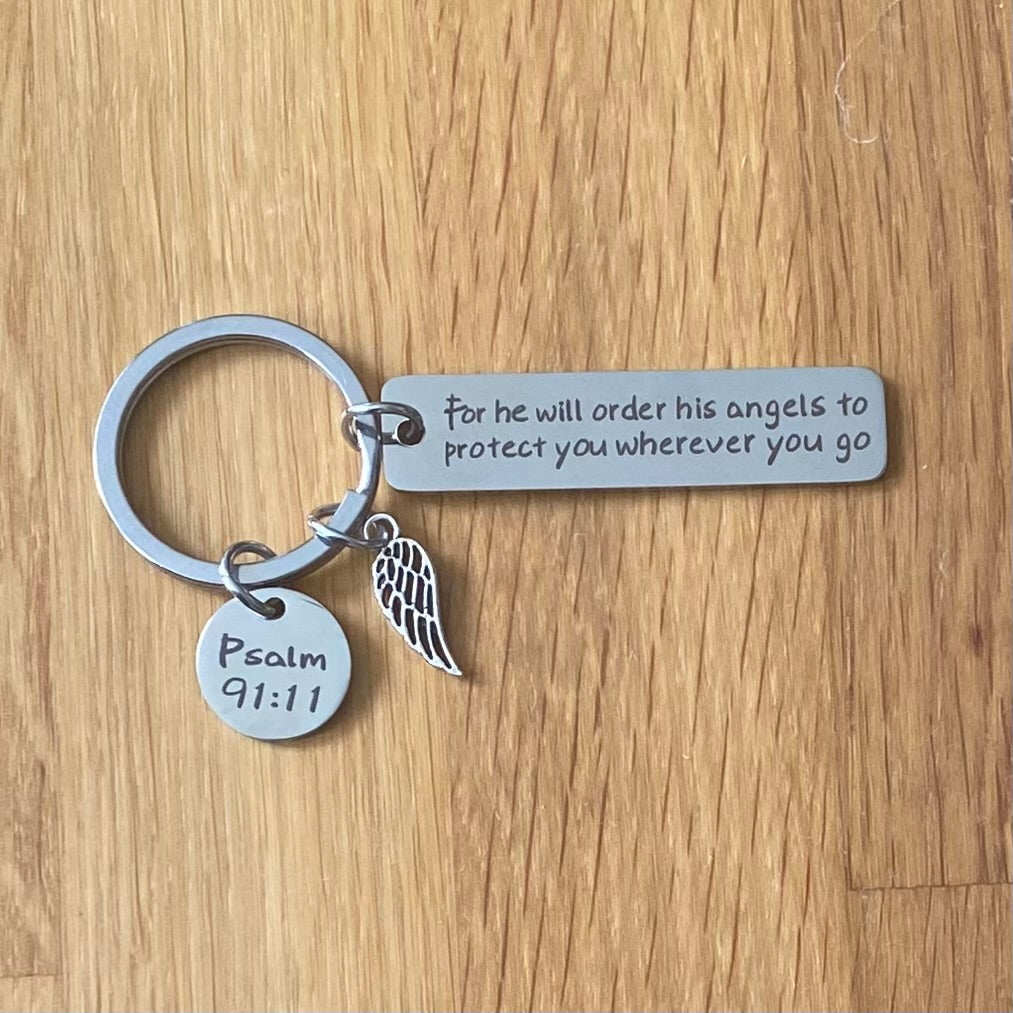 Bible Verse Of Protection Psalm 91:11 Rectangular Keyring Psalms-Angels.com
