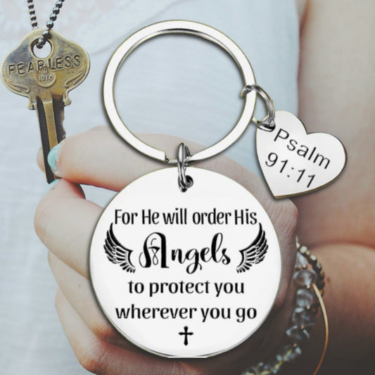 PSALM 91:11 ROUND KEYRING