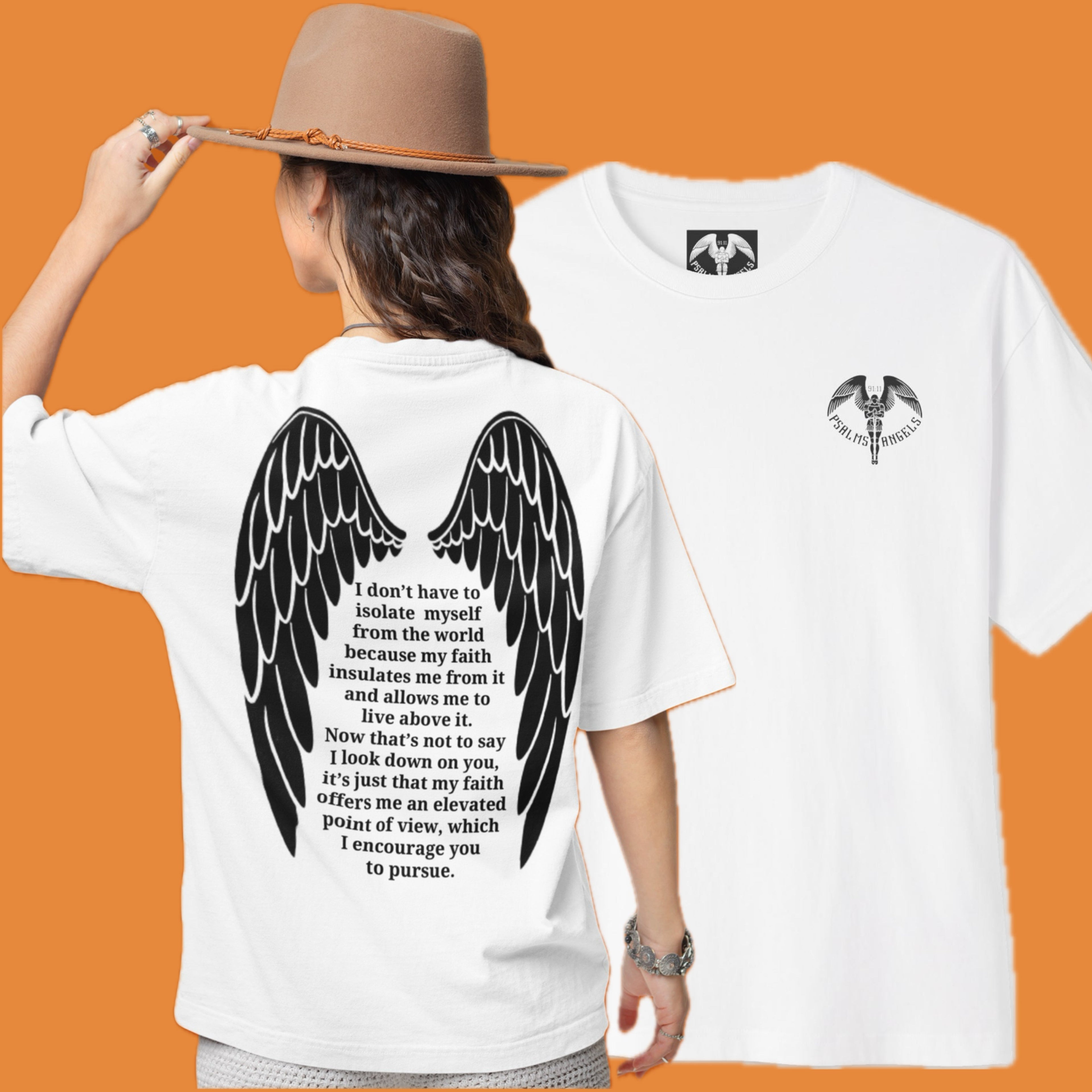 Psalms Angels Elevated Unisex Oversized Boxy Lux Tee - Printed Front And Back - Colour White Armour