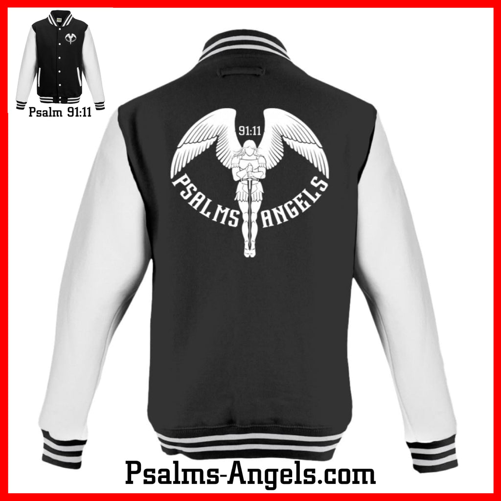 Psalms Angels Black & White Unisex Lightweight Letterman College Jacket CustomCat