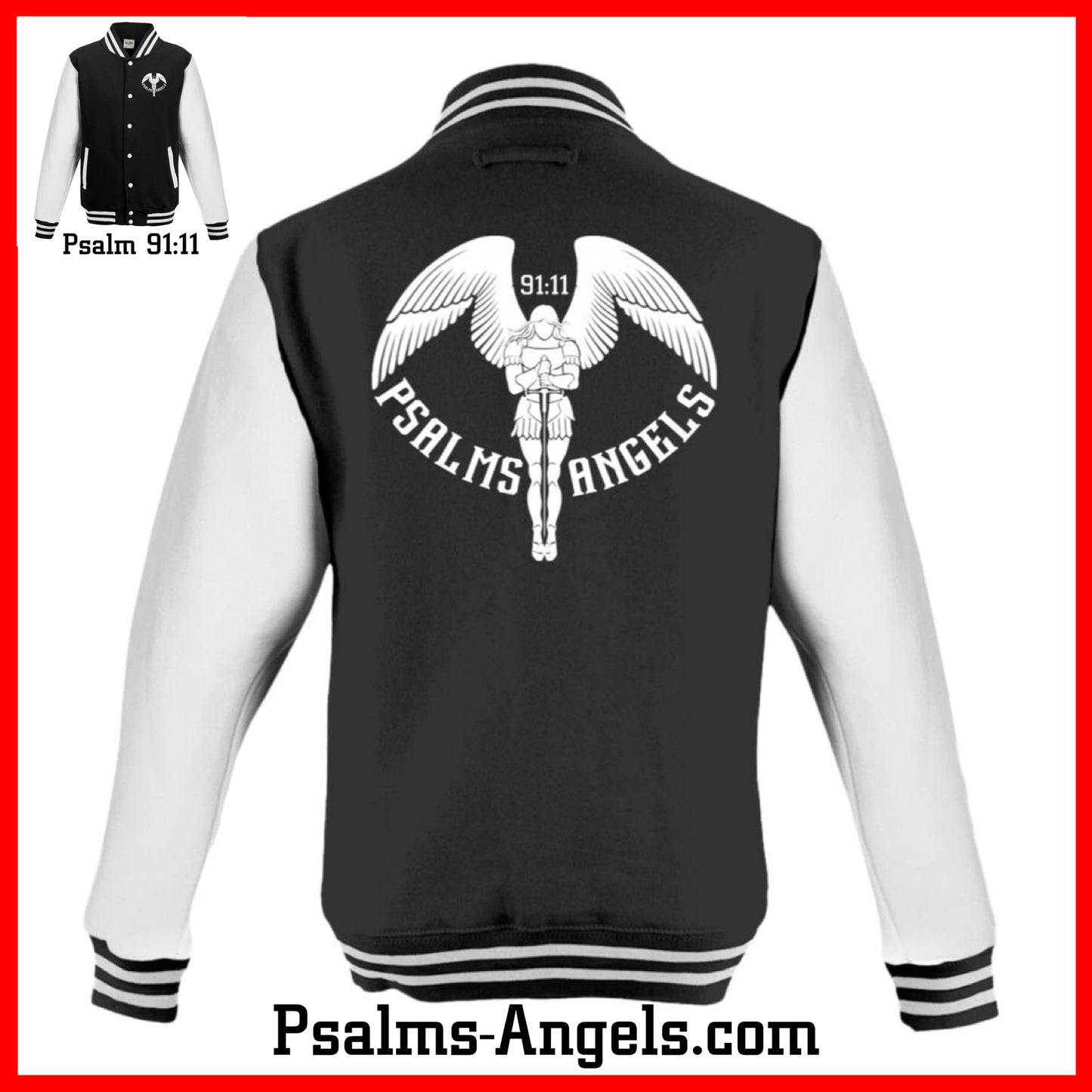 Psalms Angels Black & White Mens Letterman College Jacket