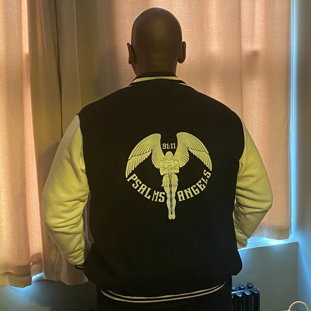 Psalms Angels Black & White Unisex Lightweight Letterman College Jacket CustomCat