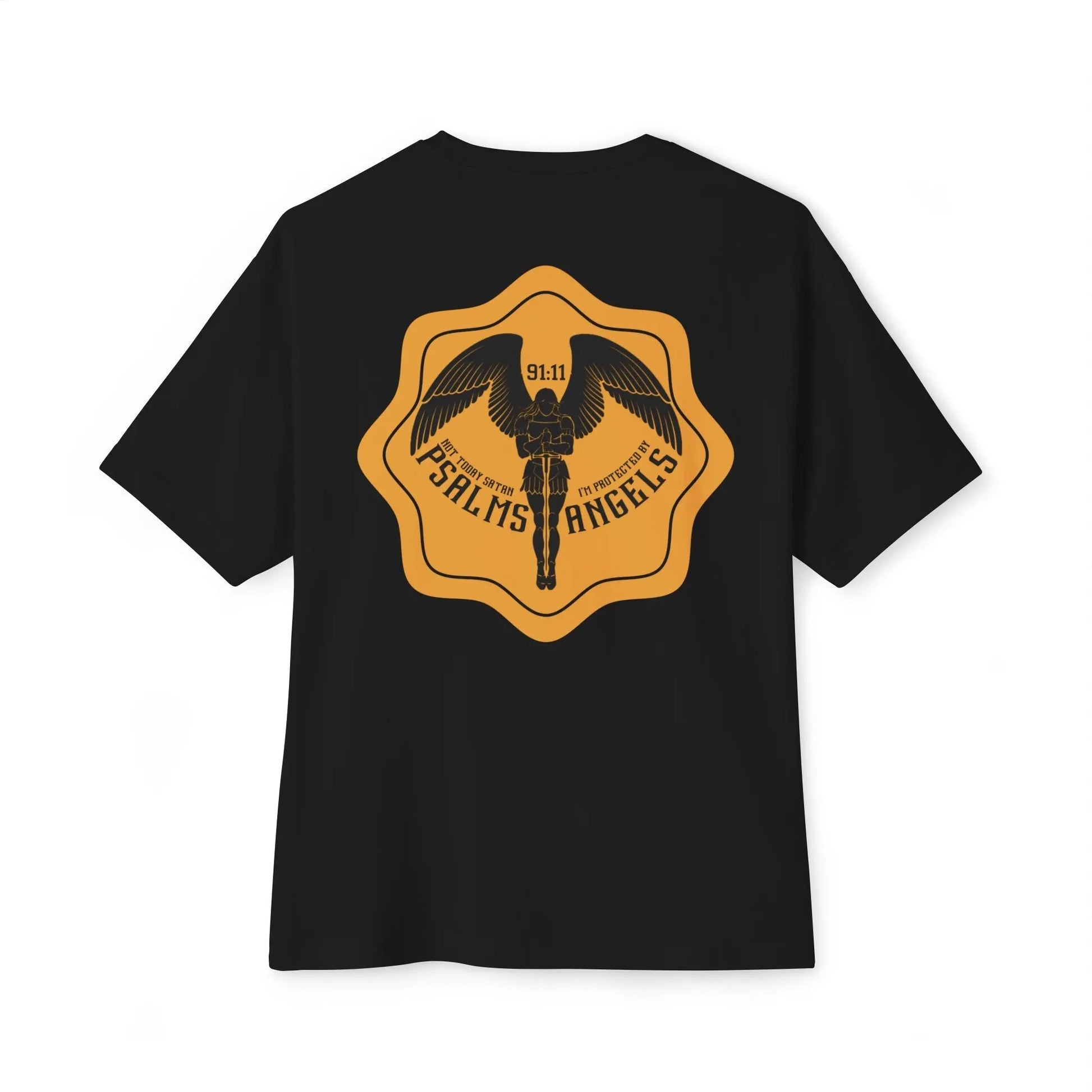 Not Today Satan I’m Protected By Psalms Angels Unisex Rear Printed Oversized Boxy Lux Tee - Black Armour