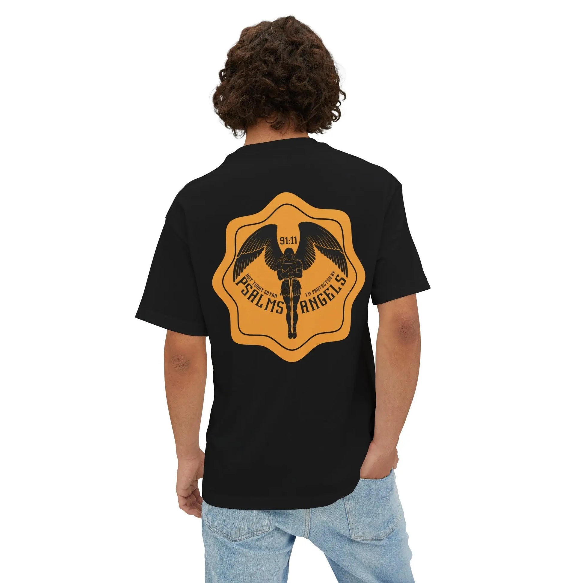 Not Today Satan I’m Protected By Psalms Angels Unisex Rear Printed Oversized Boxy Lux Tee - Black Armour