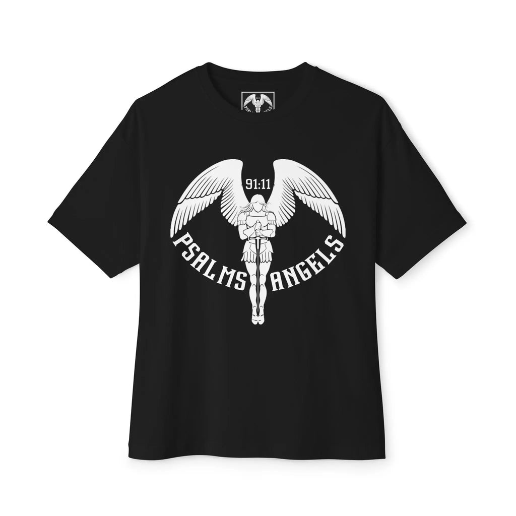 Psalms Angels Unisex Oversized Boxy Lux Teeshirt - Black Armour