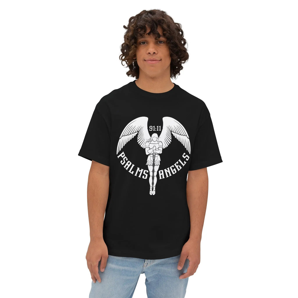 Psalms Angels Unisex Oversized Boxy Lux Teeshirt - Black Armour