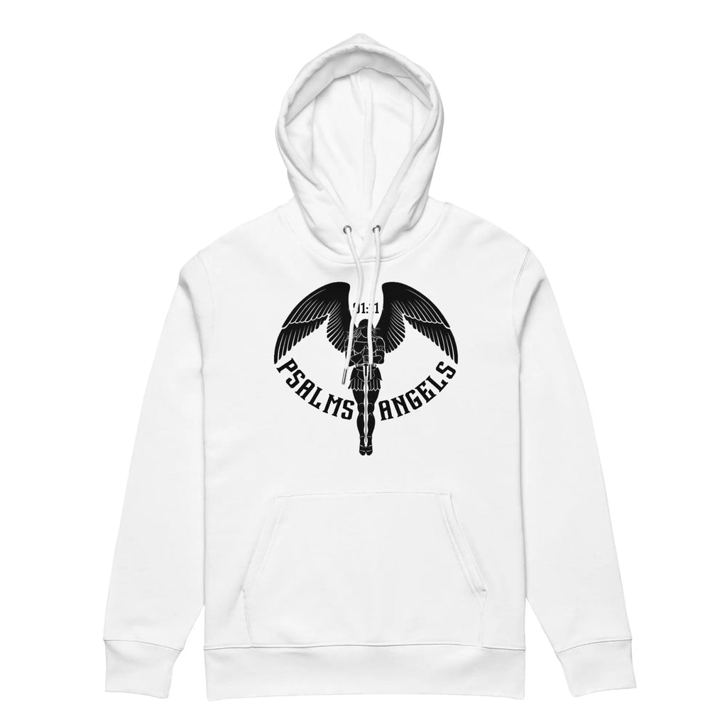 Psalms Angels Unisex Premium Heavyweight 100% Organic Cotton Hoodie - White Psalms 91.11