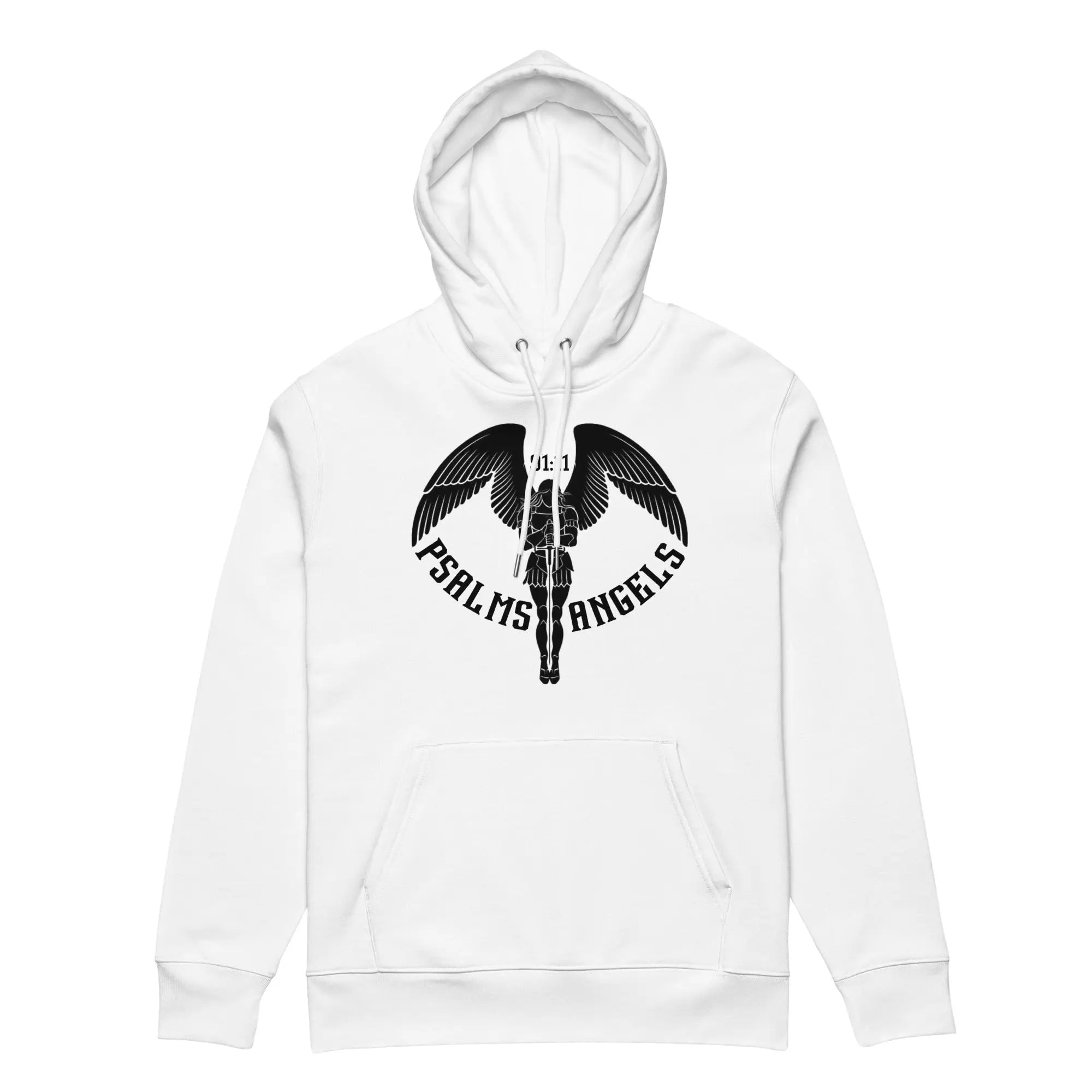 Psalms Angels Unisex Premium Heavyweight 100% Organic Cotton Hoodie - White Psalms 91.11