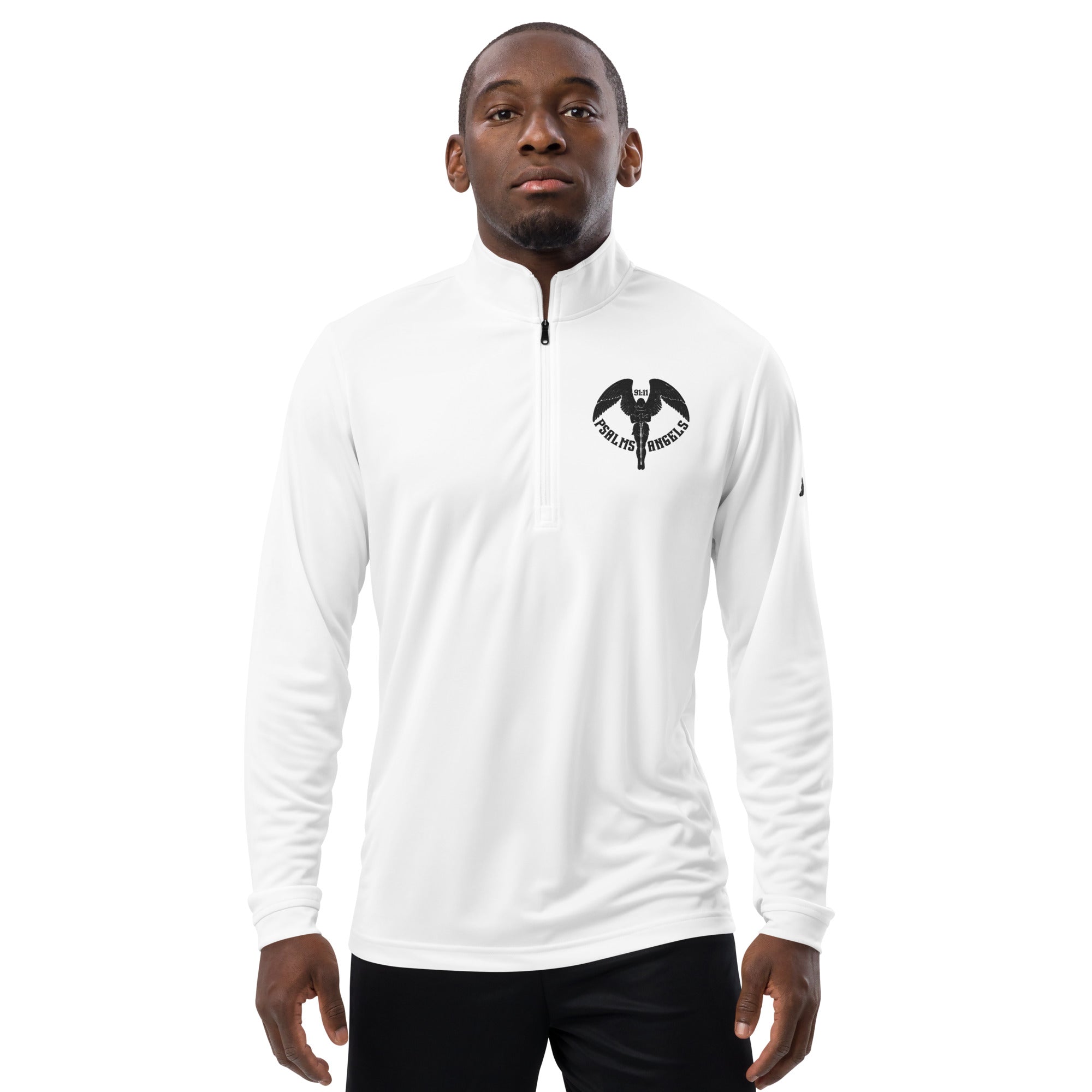 Co-branded Adidas Embroidered & Recycled Polyester Quarter Zip Pullover - White - Psalms-Angels.com
