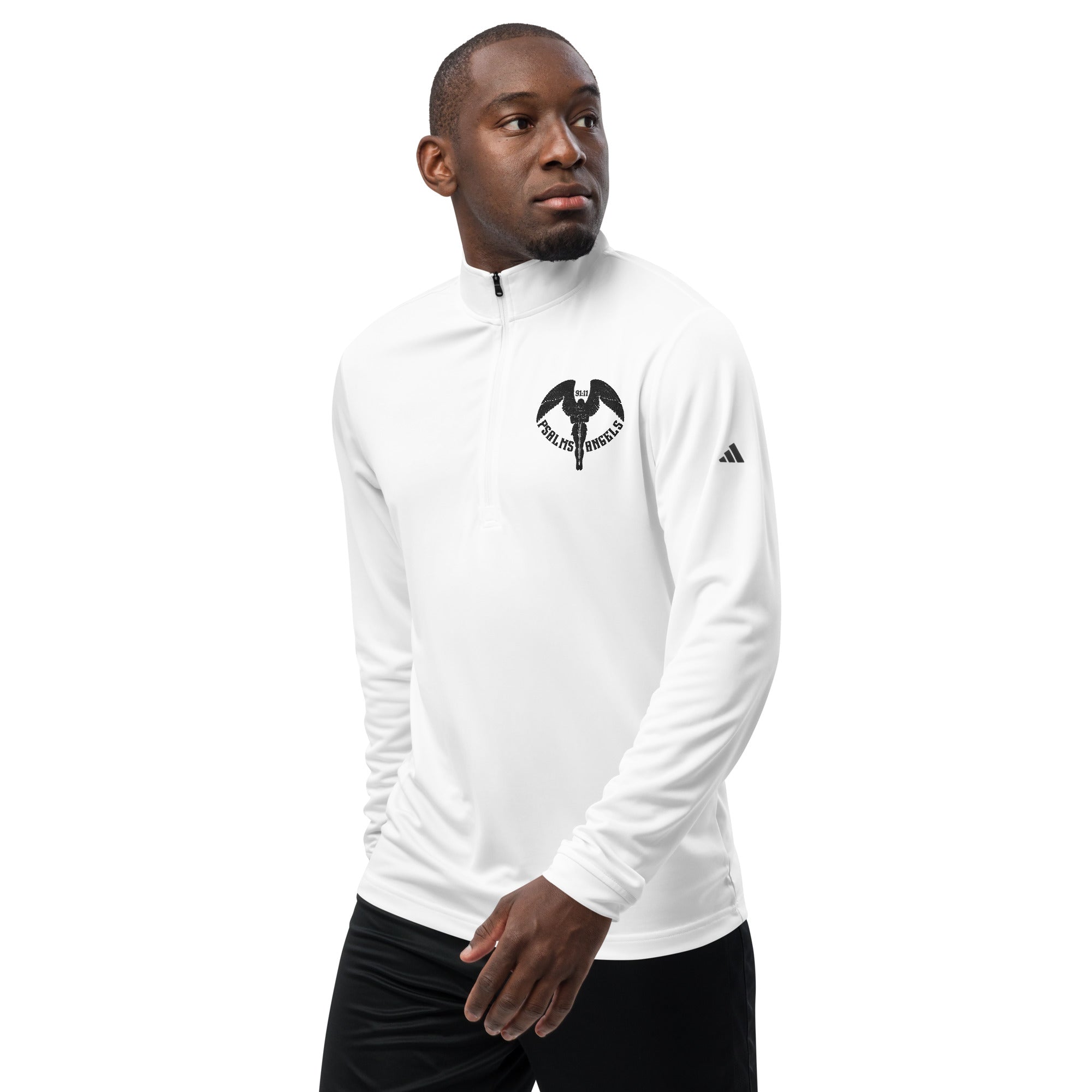 Co-branded Adidas Embroidered & Recycled Polyester Quarter Zip Pullover - White - Psalms-Angels.com
