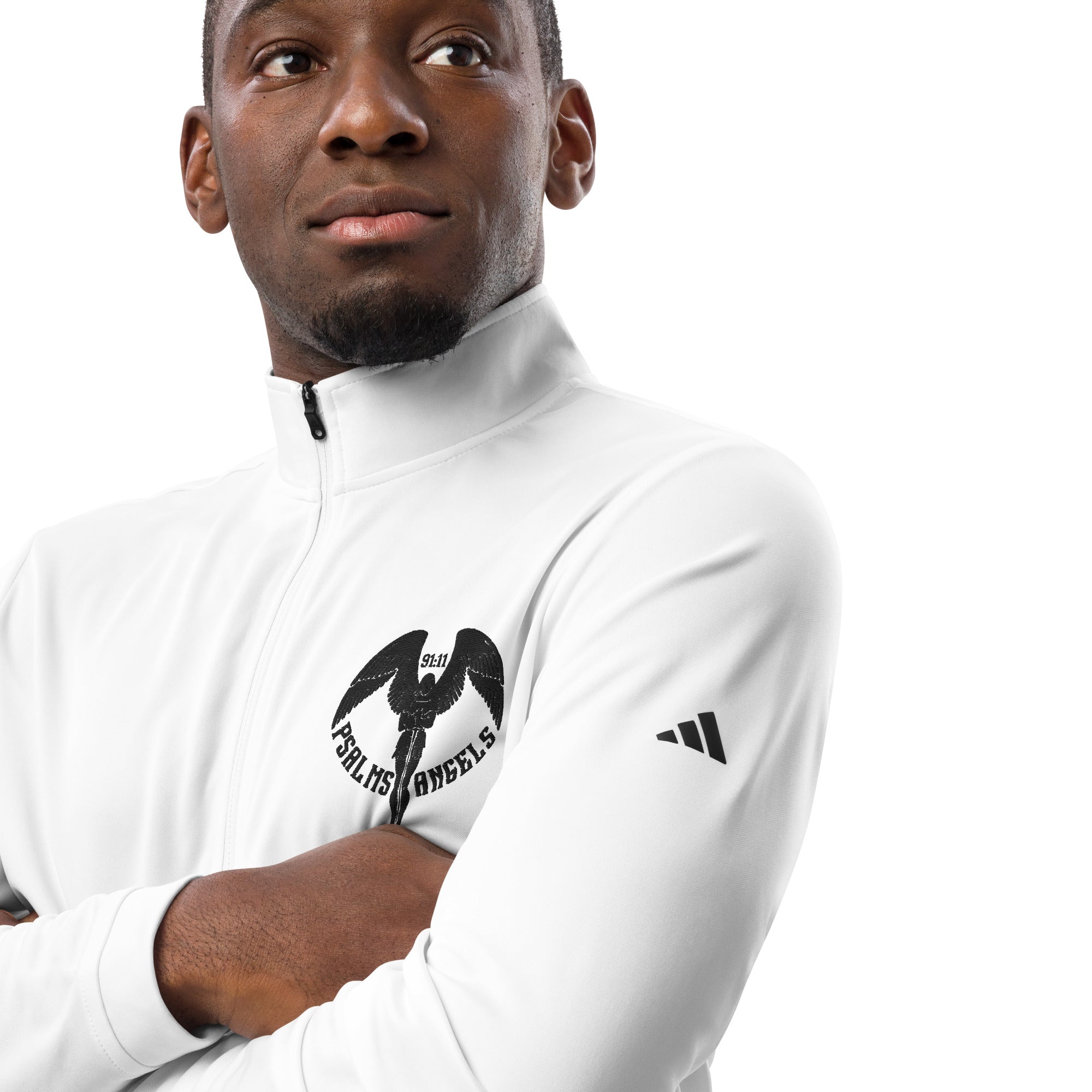 Co-branded Adidas Embroidered & Recycled Polyester Quarter Zip Pullover - White - Psalms-Angels.com