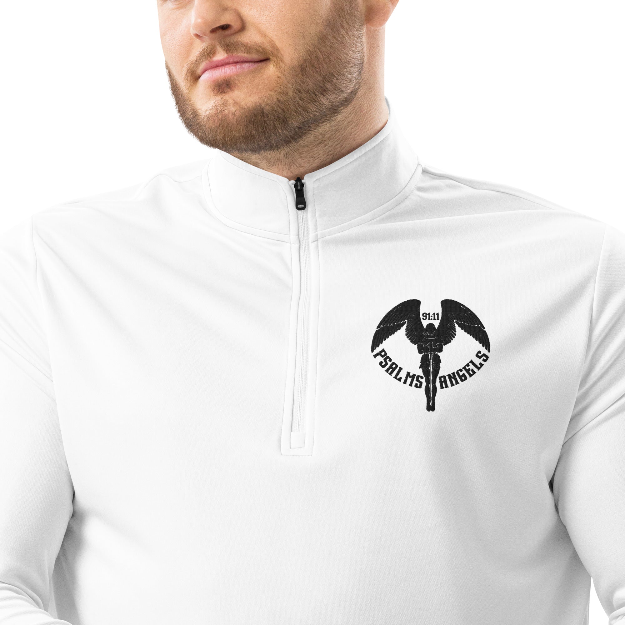 Co-branded Adidas Embroidered & Recycled Polyester Quarter Zip Pullover - White - Psalms-Angels.com