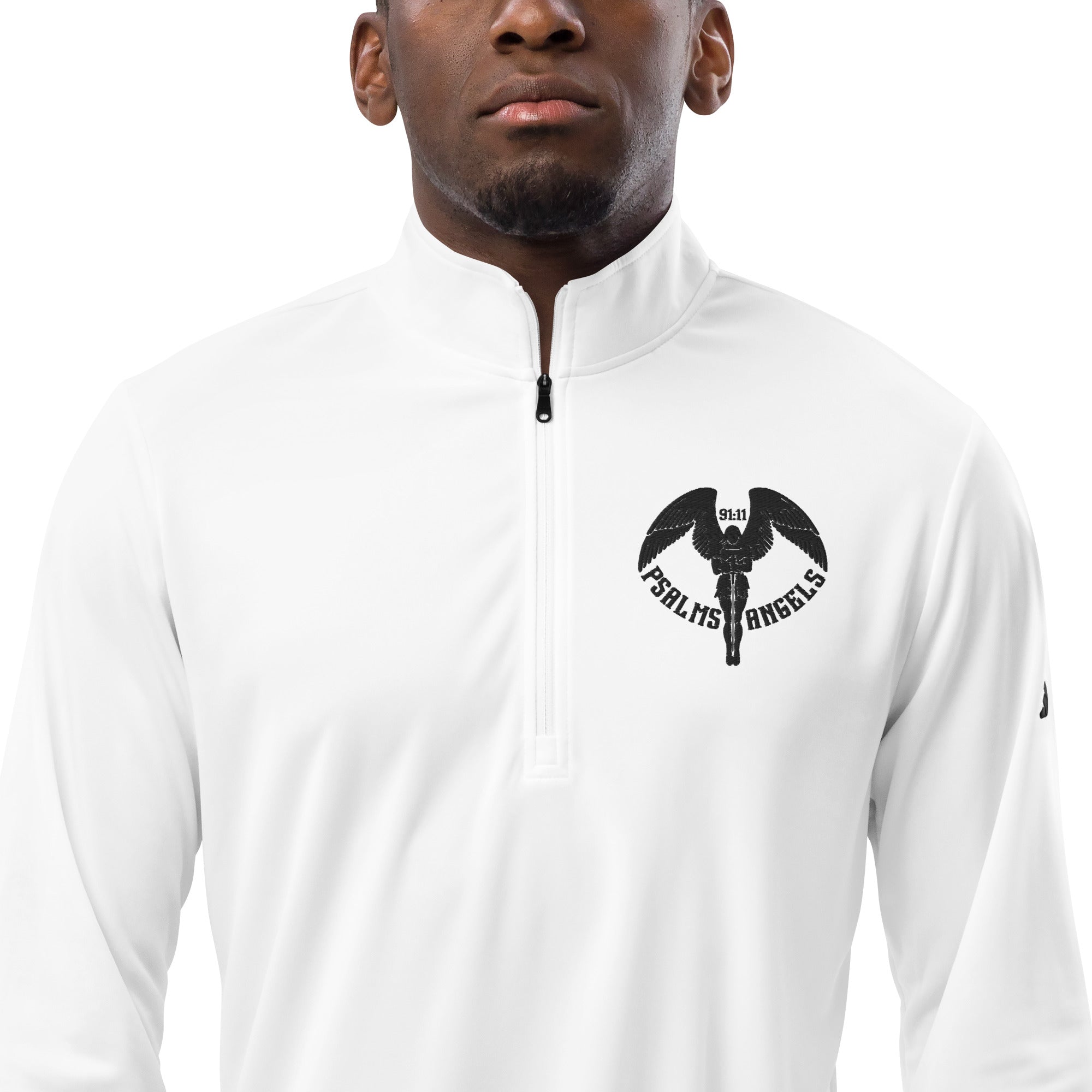 Co-branded Adidas Embroidered & Recycled Polyester Quarter Zip Pullover - White - Psalms-Angels.com