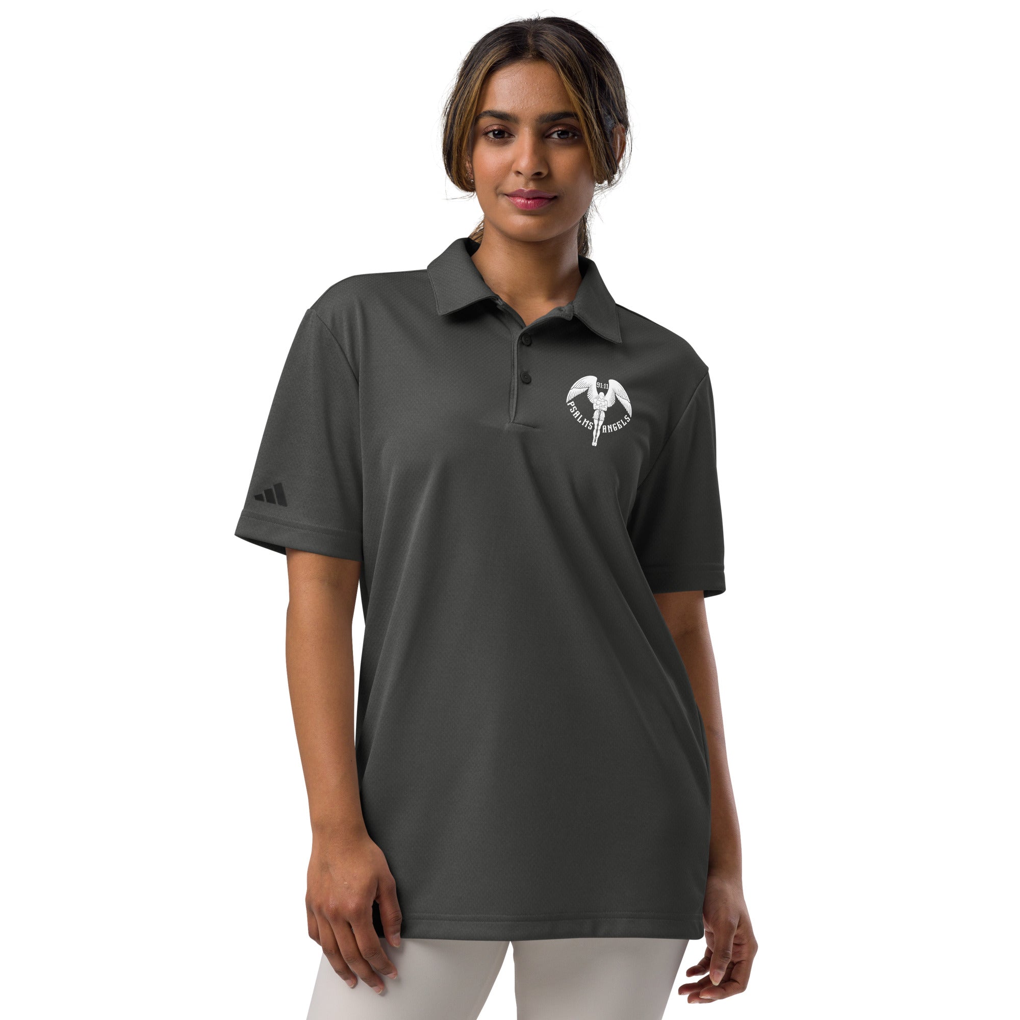 Co-branded Adidas Recycled Polyester Space-Dyed Polo Shirt - Black, Grey & Blue - Psalms-Angels.com