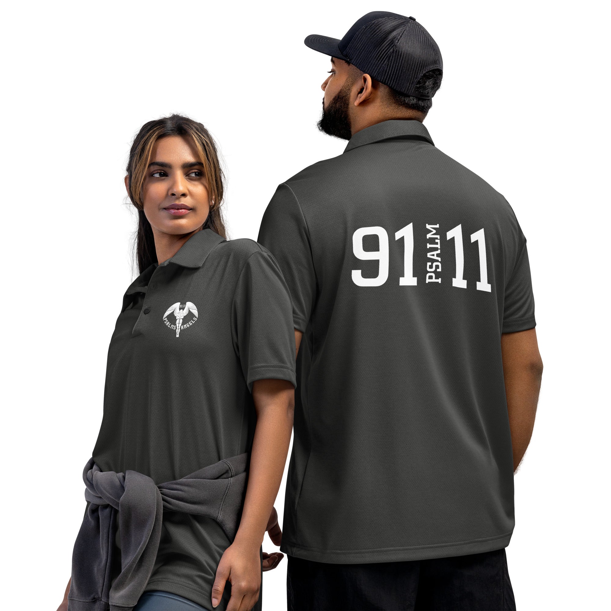 Co-branded Adidas Recycled Polyester Space-Dyed Polo Shirt - Black, Grey & Blue - Psalms-Angels.com