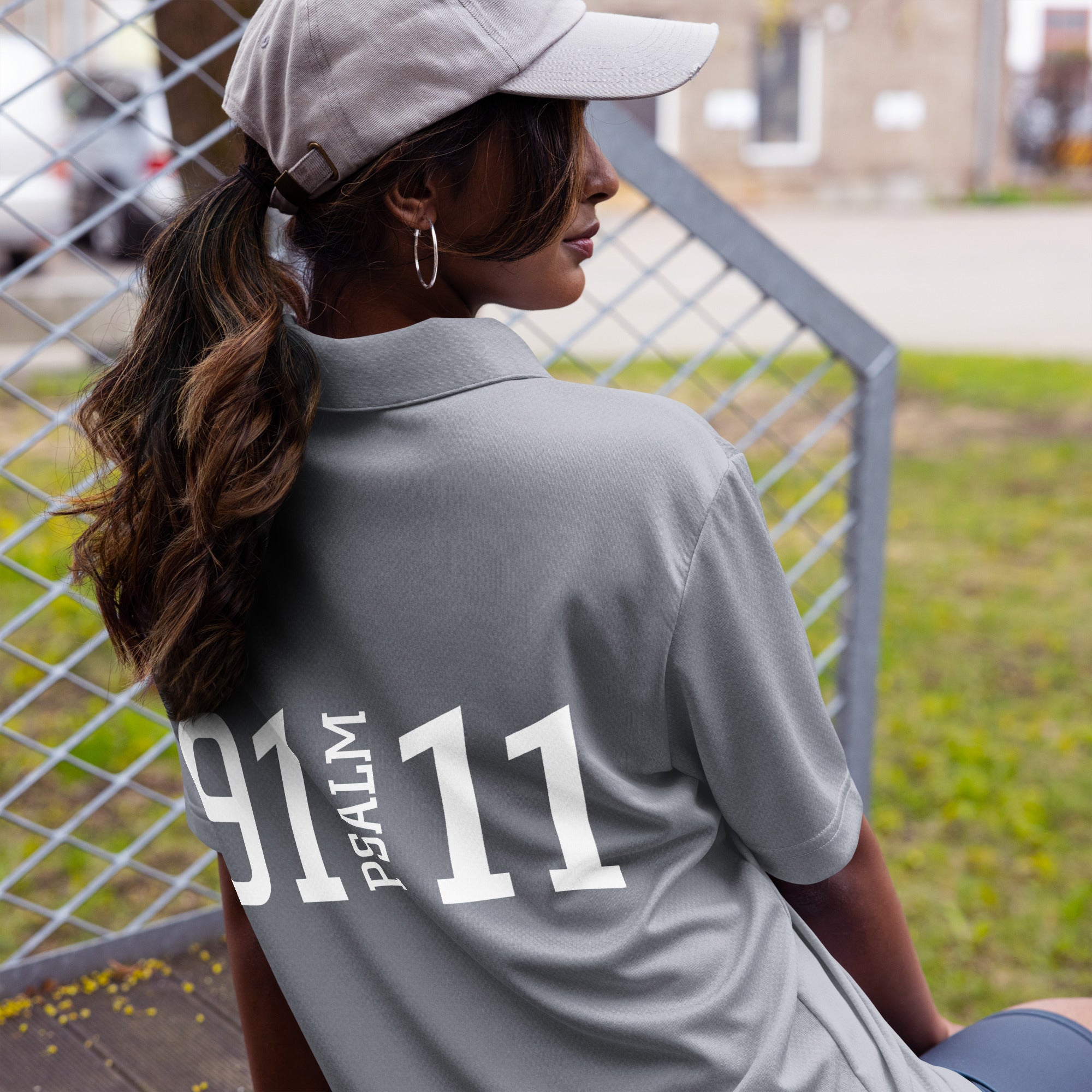 Co-branded Adidas Recycled Polyester Space-Dyed Polo Shirt - Black, Grey & Blue - Psalms-Angels.com