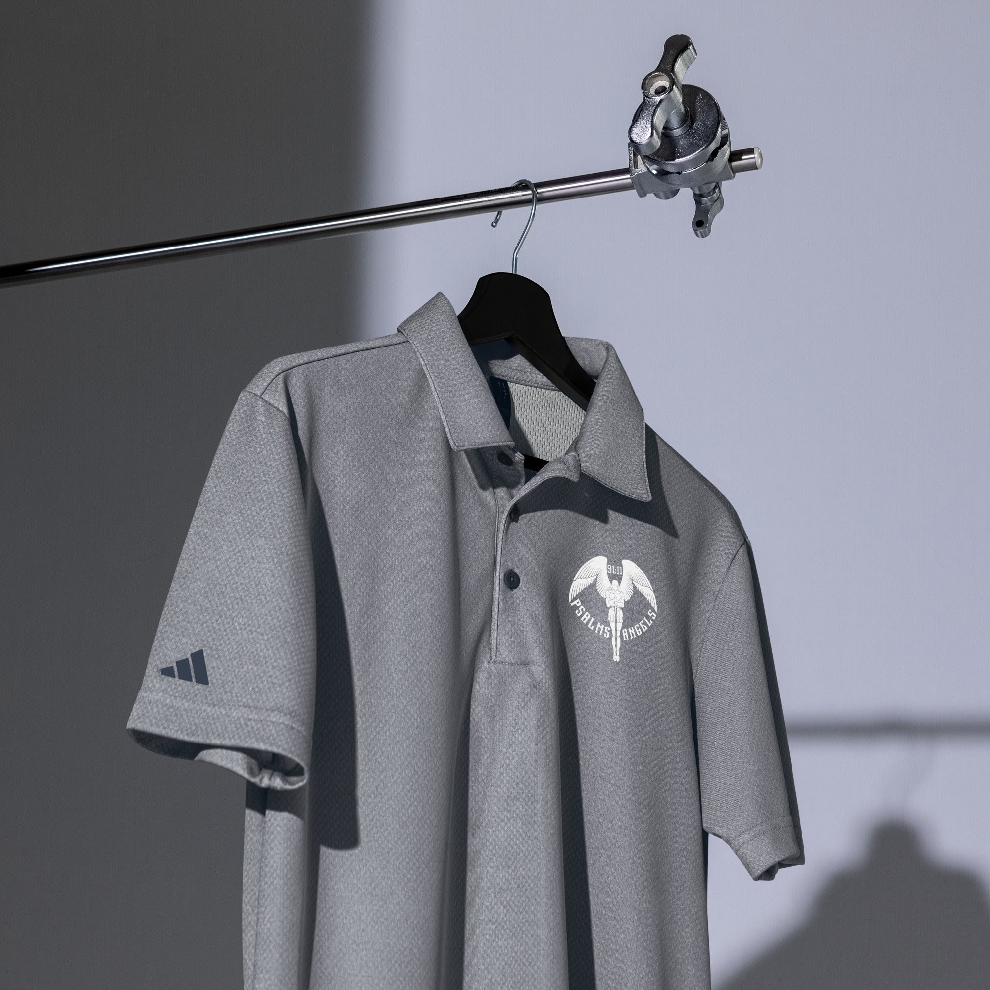 Co-branded Adidas Recycled Polyester Space-Dyed Polo Shirt - Black, Grey & Blue - Psalms-Angels.com