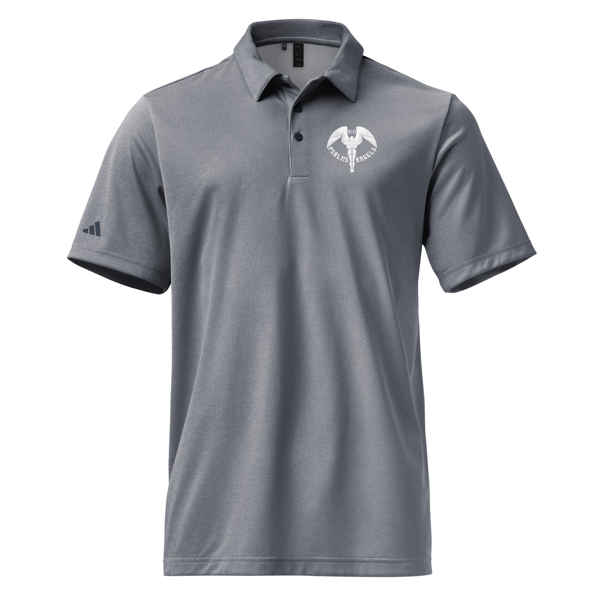 Co-branded Adidas Recycled Polyester Space-Dyed Polo Shirt - Black, Grey & Blue - Psalms-Angels.com