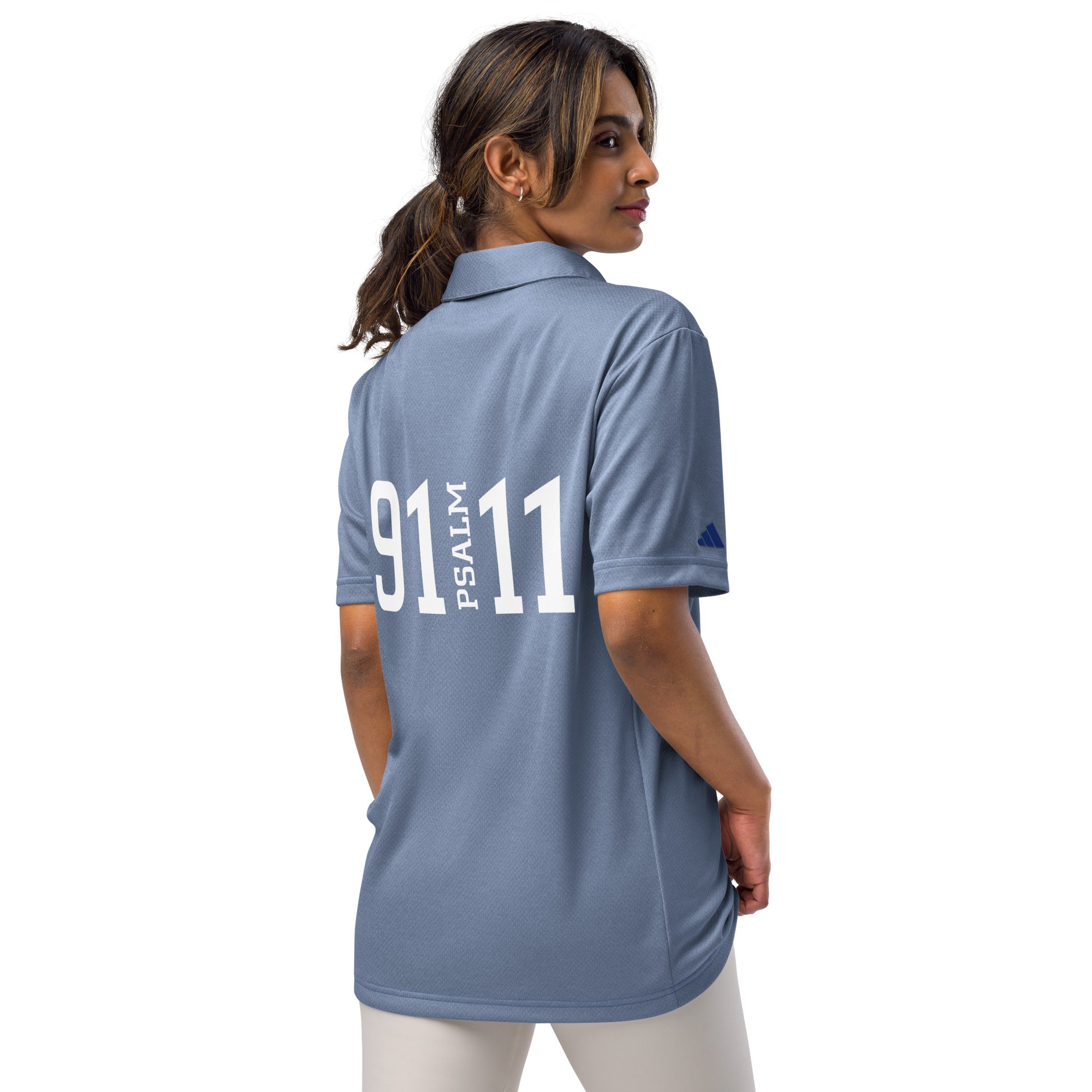 Co-branded Adidas Recycled Polyester Space-Dyed Polo Shirt - Black, Grey & Blue - Psalms-Angels.com