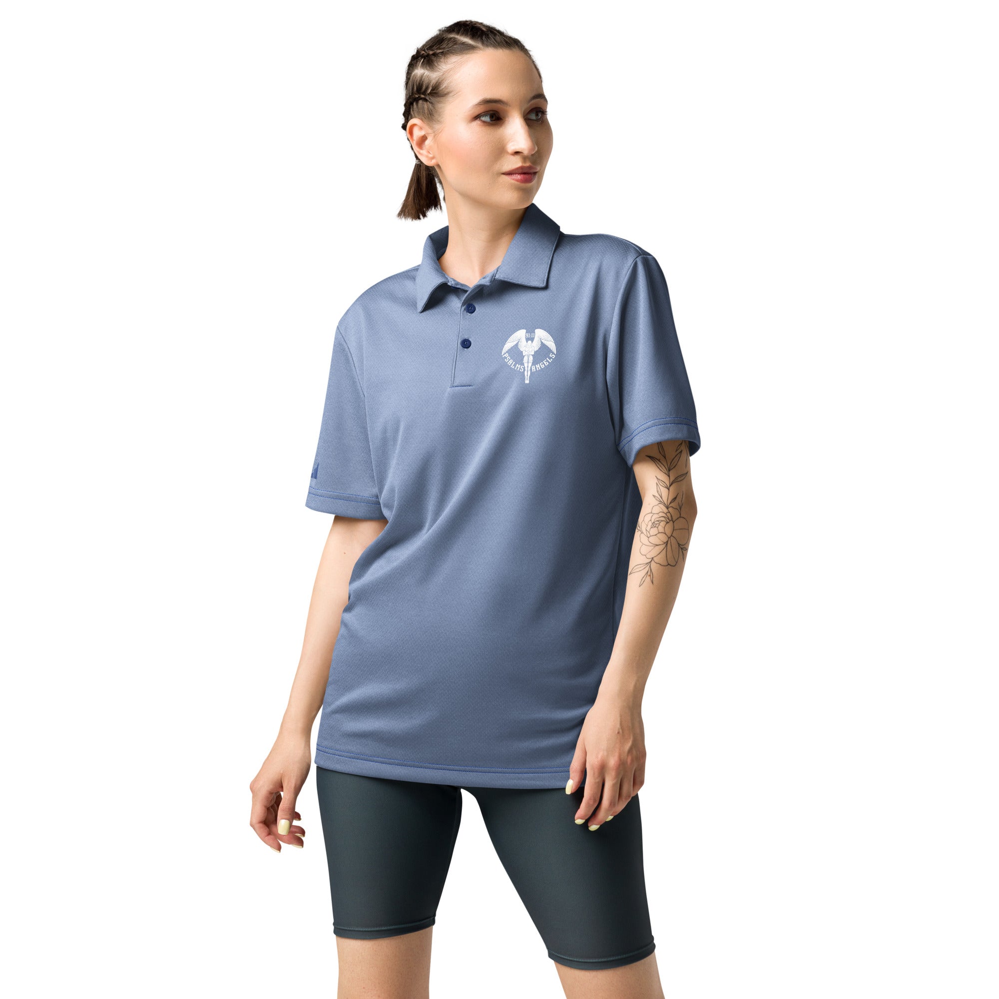 Co-branded Adidas Recycled Polyester Space-Dyed Polo Shirt - Black, Grey & Blue - Psalms-Angels.com