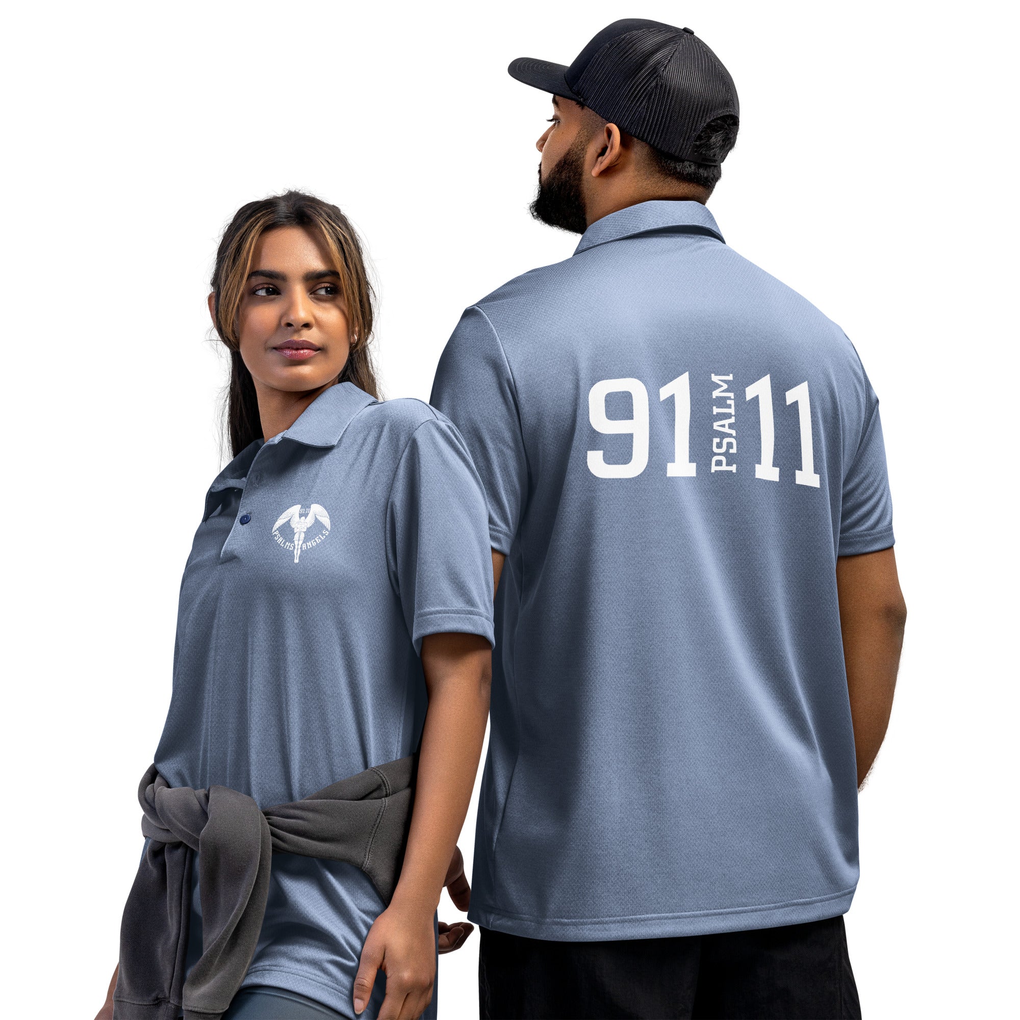 Co-branded Adidas Recycled Polyester Space-Dyed Polo Shirt - Black, Grey & Blue - Psalms-Angels.com