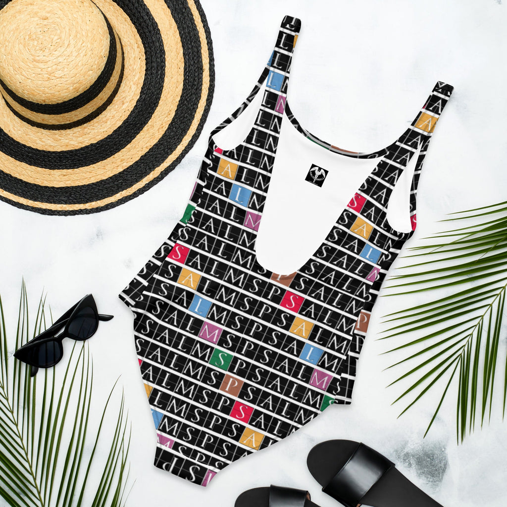Psalm Print One-Piece Swimsuit Psalms-Angels.com