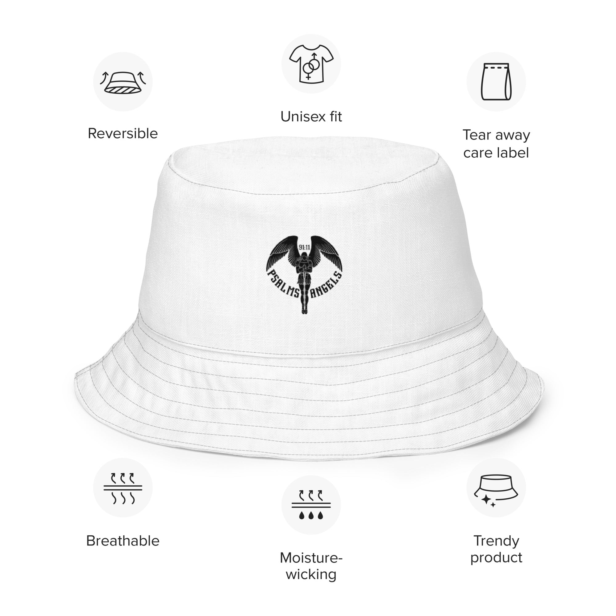 Psalms Angels Reversible Bucket Hat - Black & White Psalms 91.11