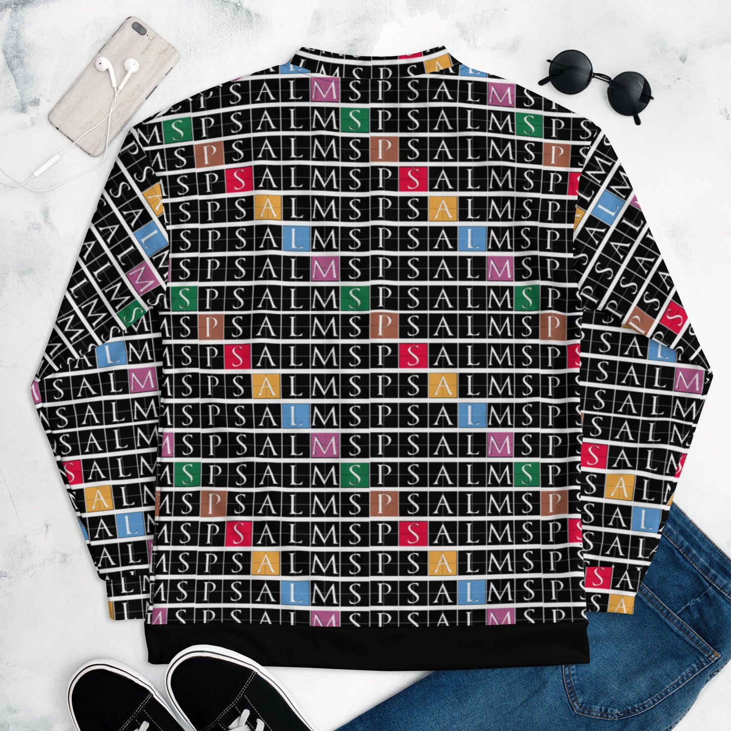 All Over Psalms Print Unisex Bomber Jacket