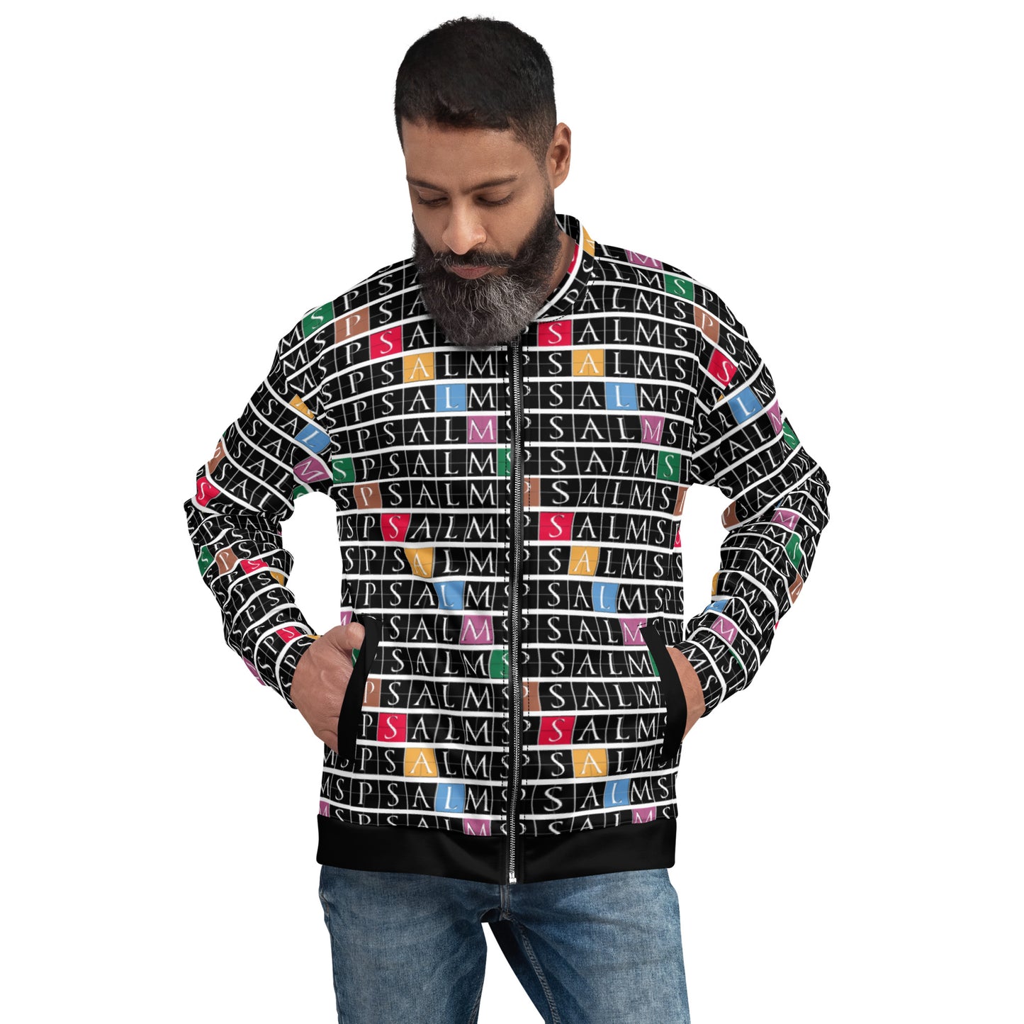 All Over Psalms Print Unisex Bomber Jacket