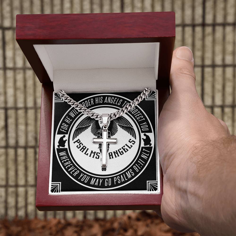 Psalms Angels Personalised Cross & Cuban Chain Shiny Things