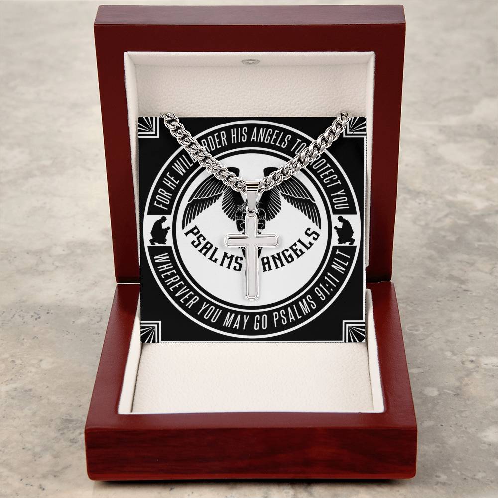 Psalms Angels Personalised Cross & Cuban Chain Shiny Things