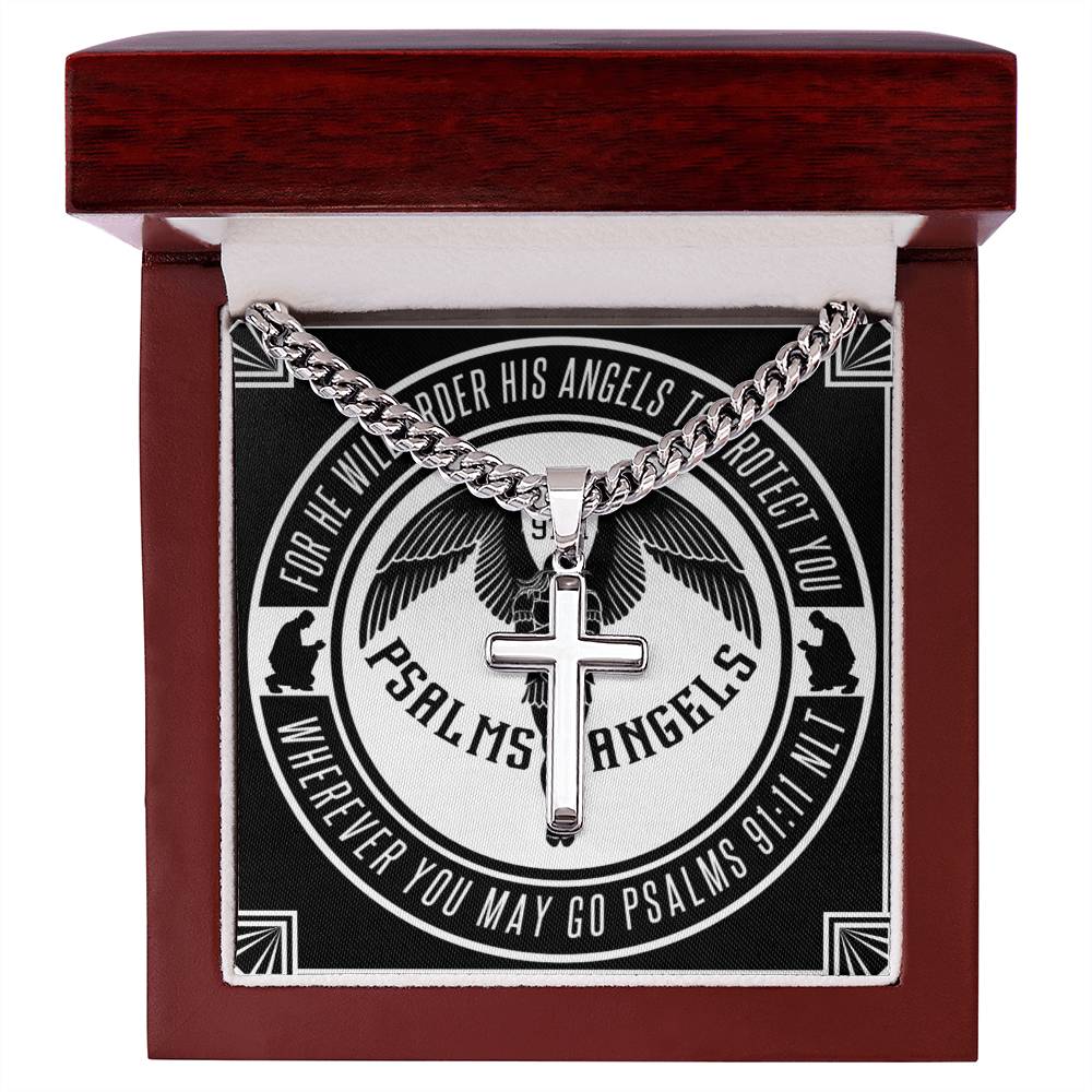 Psalms Angels Personalised Cross & Cuban Chain Shiny Things