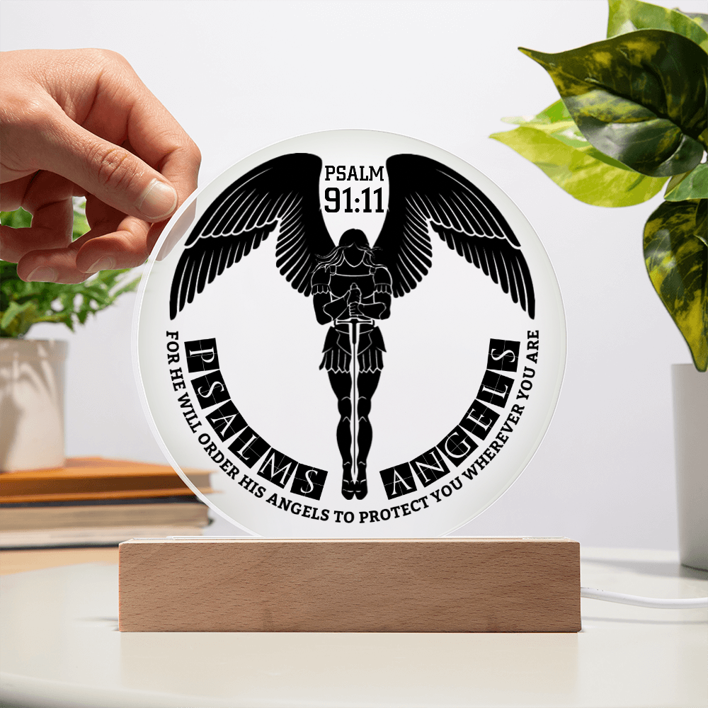 Guardian Angel Circular Acrylic Illuminated LED Plaque Shiny Things